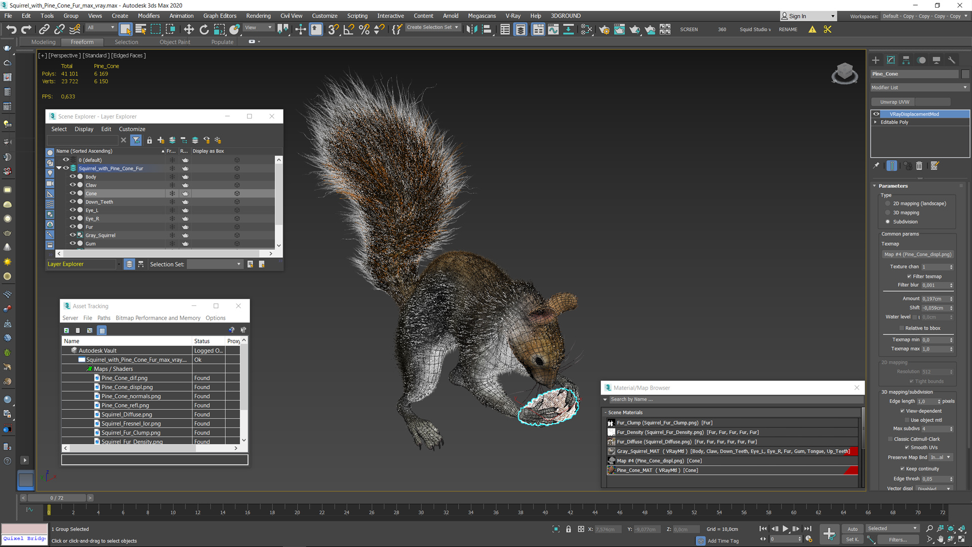 Squirrel with Pine Cone Fur 3D