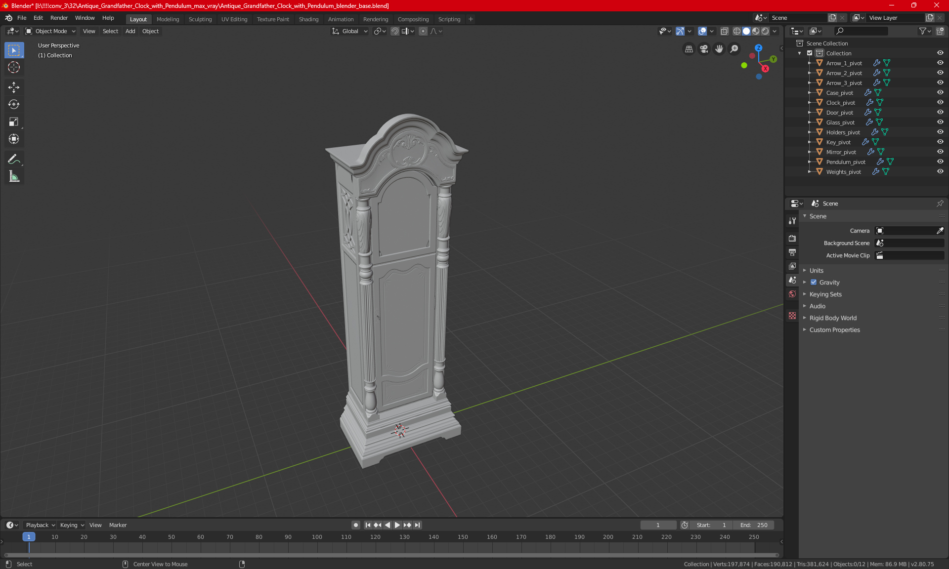 Antique Grandfather Striking Clock 3D model