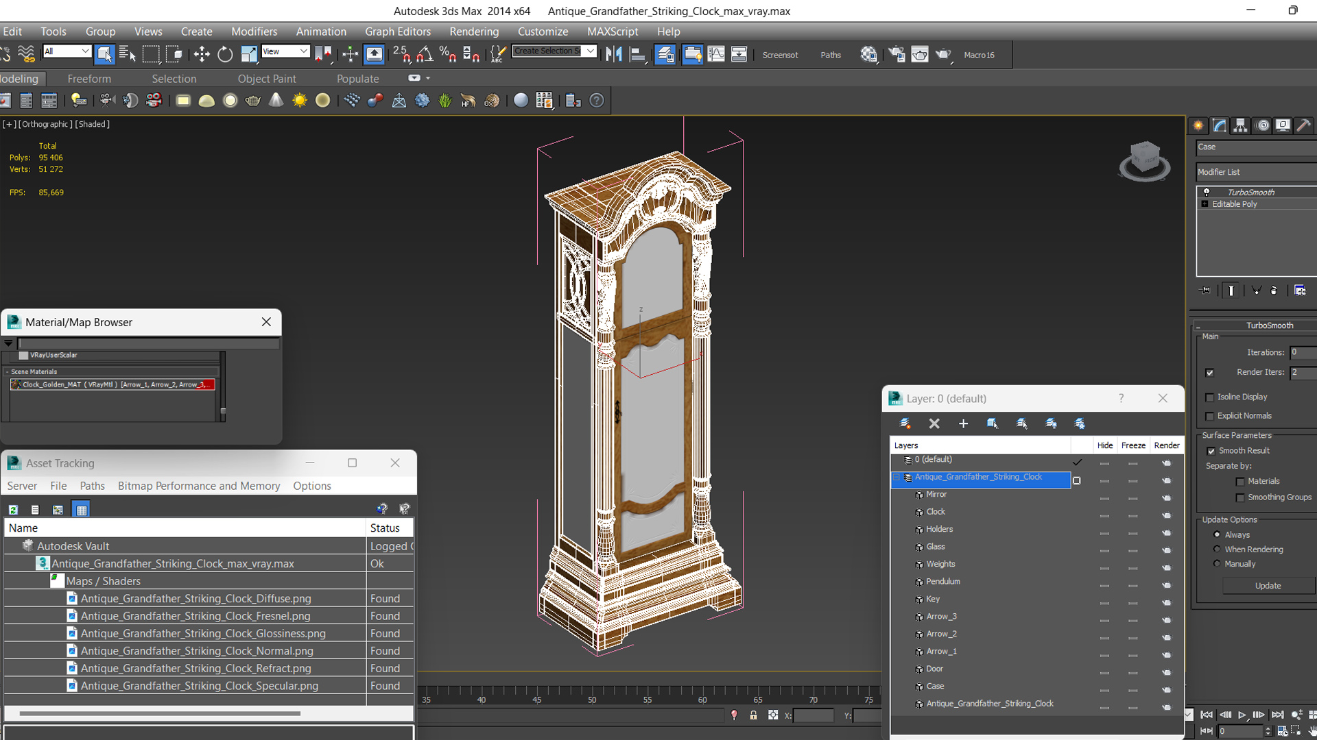 Antique Grandfather Striking Clock 3D model