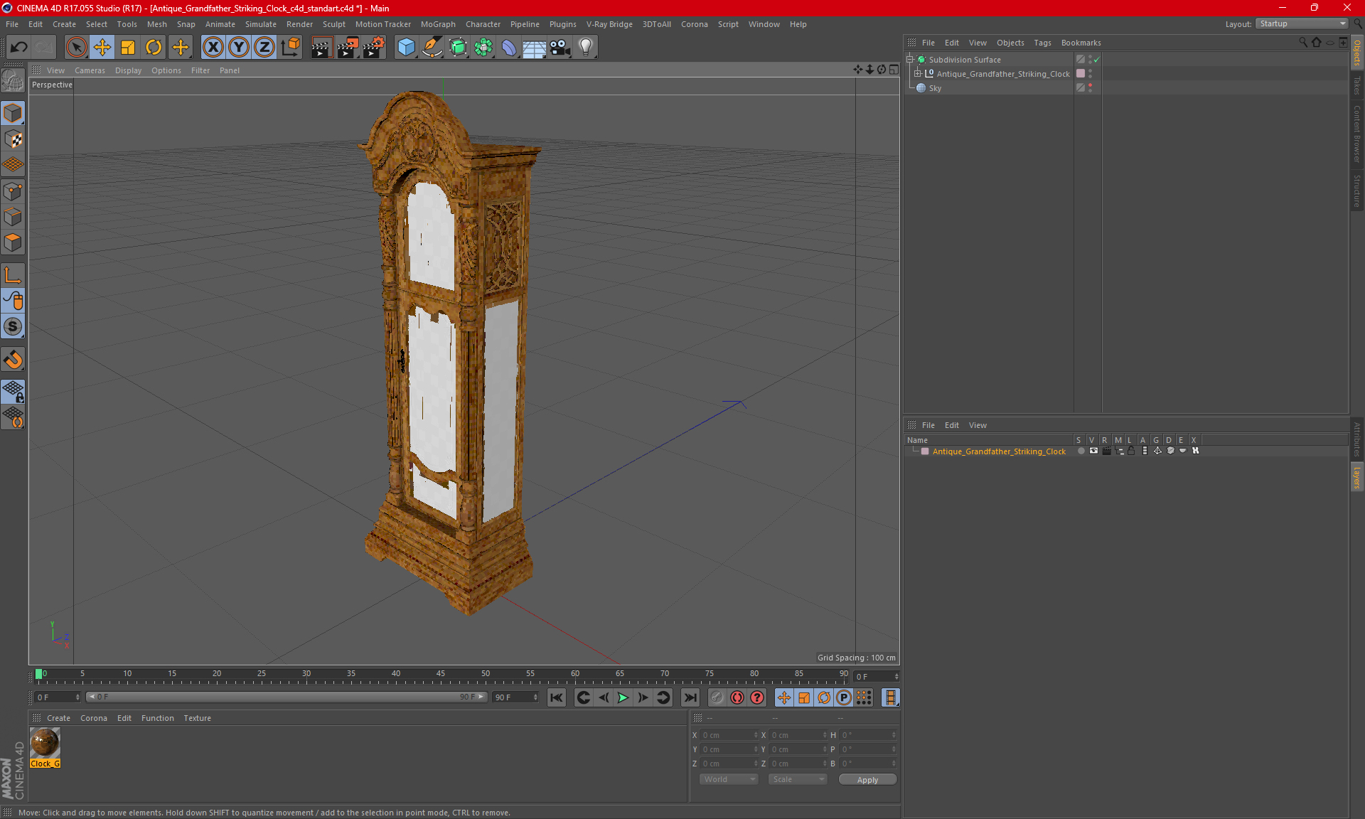 Antique Grandfather Striking Clock 3D model