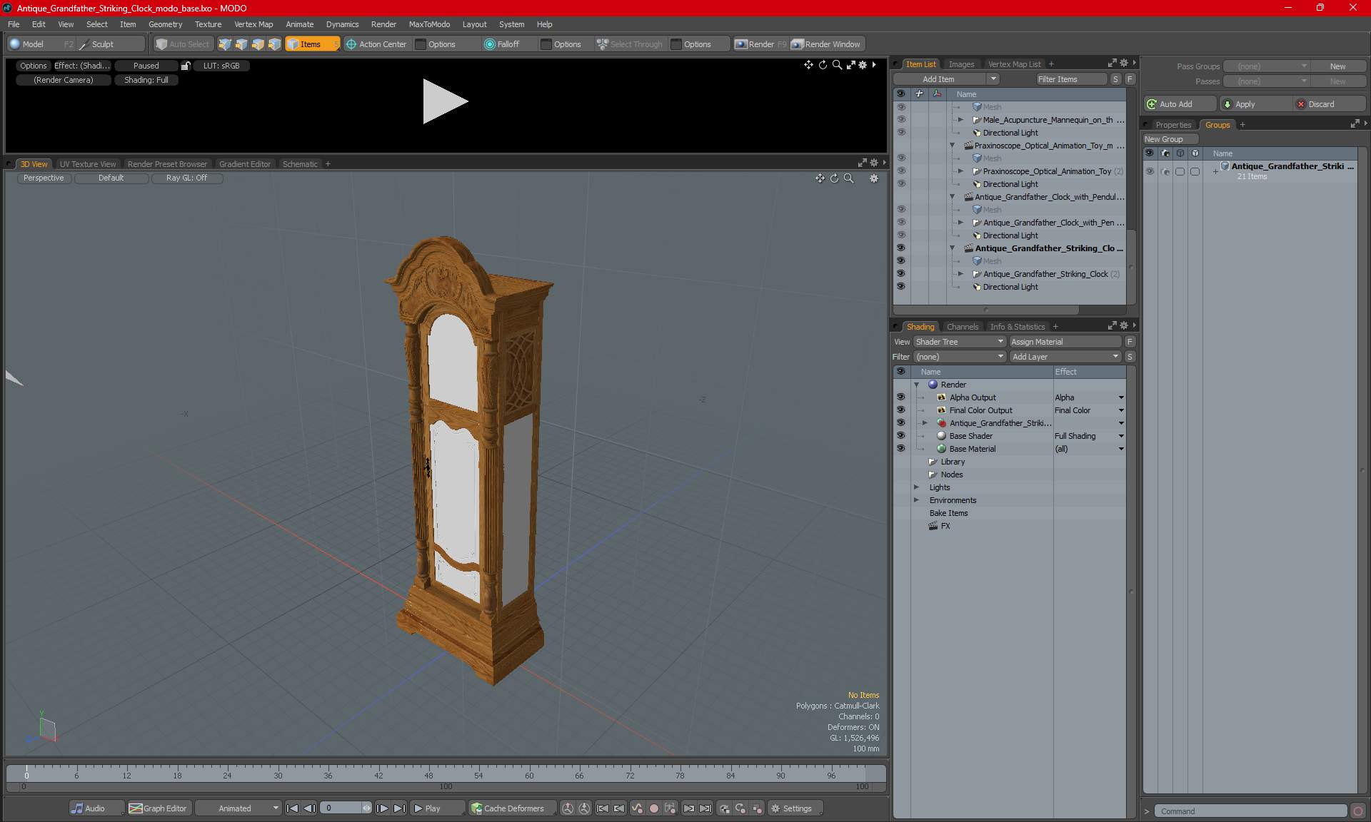 Antique Grandfather Striking Clock 3D model