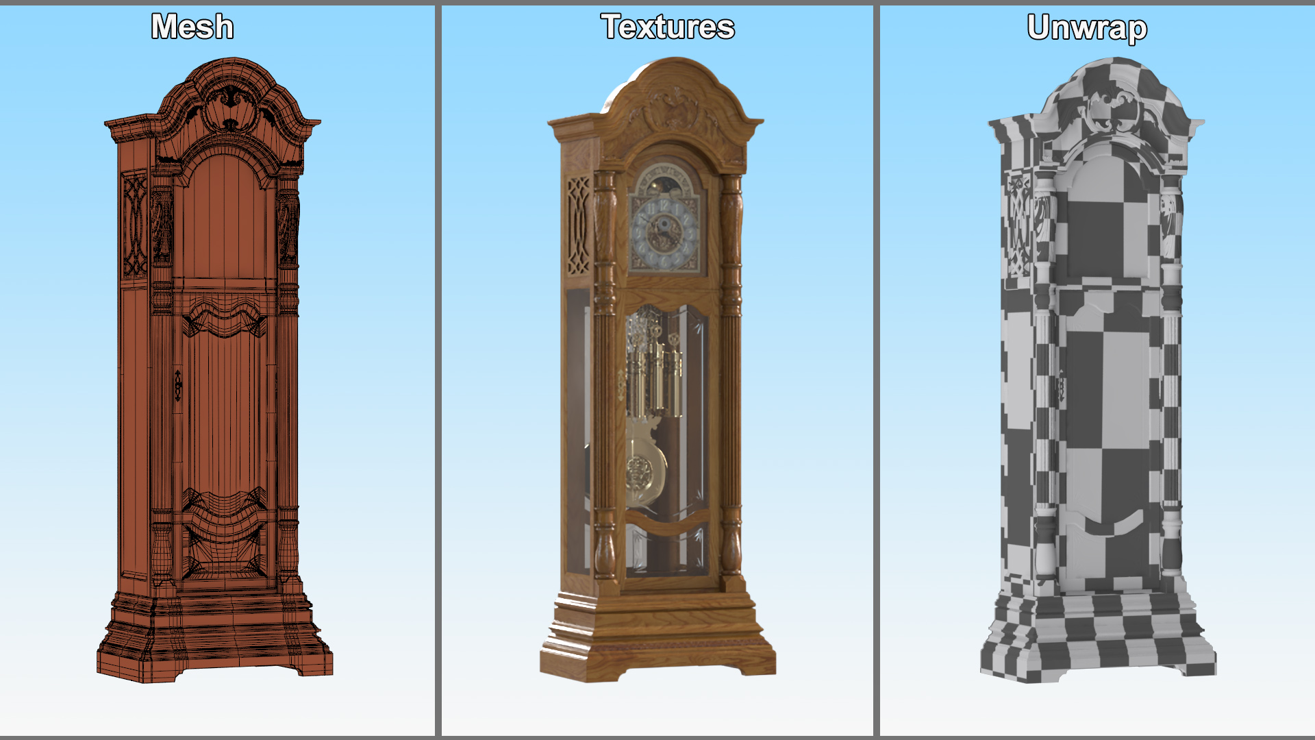 Antique Grandfather Striking Clock 3D model