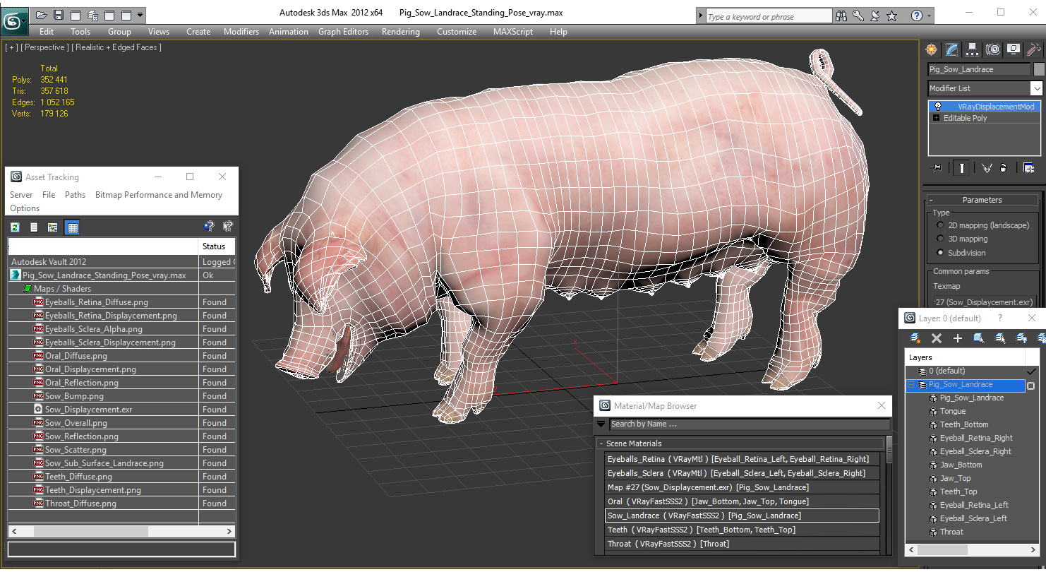 3D model Pig Sow Landrace Standing Pose