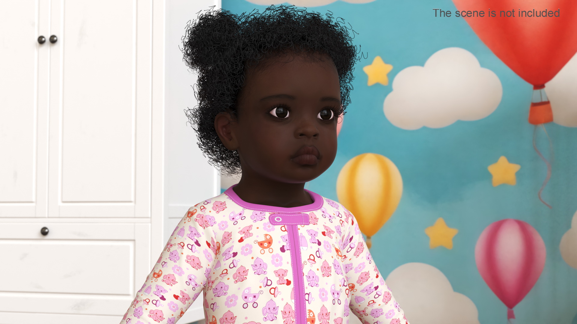 Black Baby Girl Wearing Full Bodysuit A-Pose 3D model