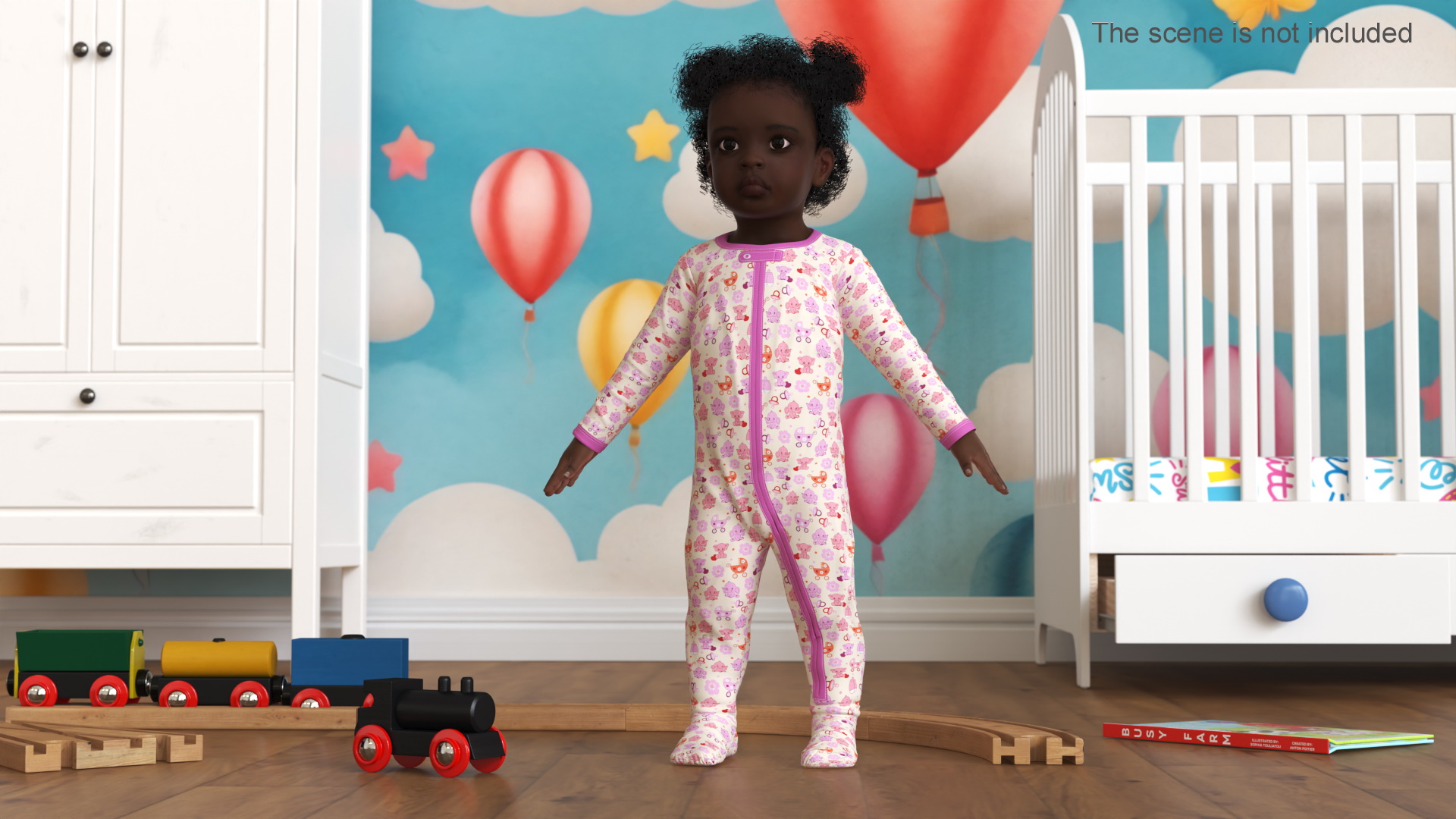 Black Baby Girl Wearing Full Bodysuit A-Pose 3D model