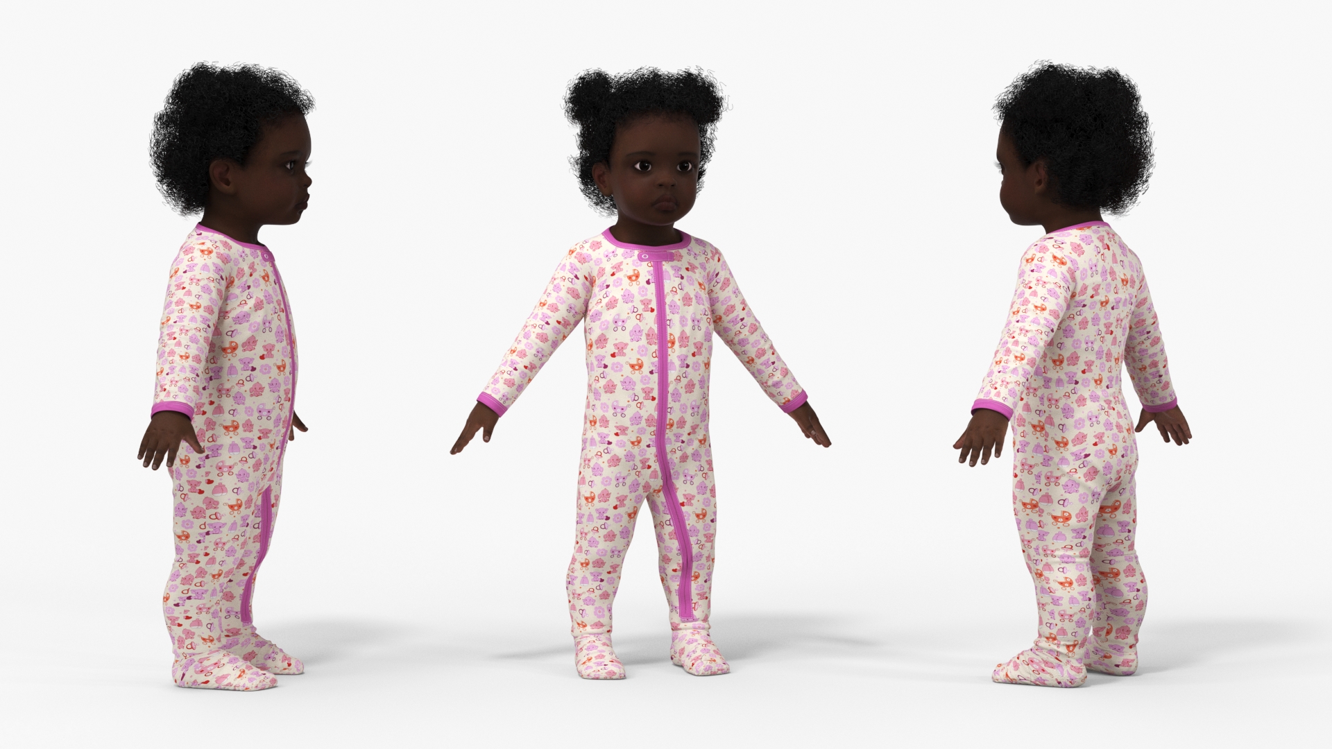 Black Baby Girl Wearing Full Bodysuit A-Pose 3D model