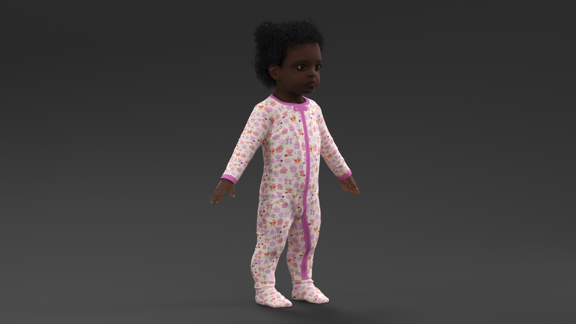Black Baby Girl Wearing Full Bodysuit A-Pose 3D model