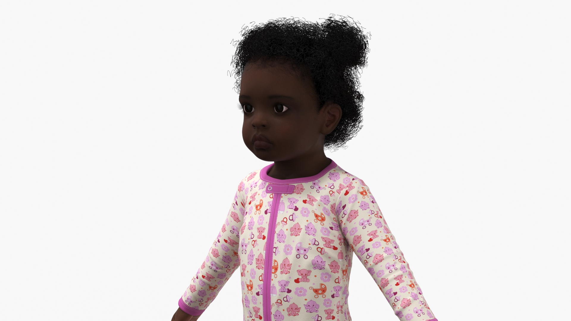 Black Baby Girl Wearing Full Bodysuit A-Pose 3D model