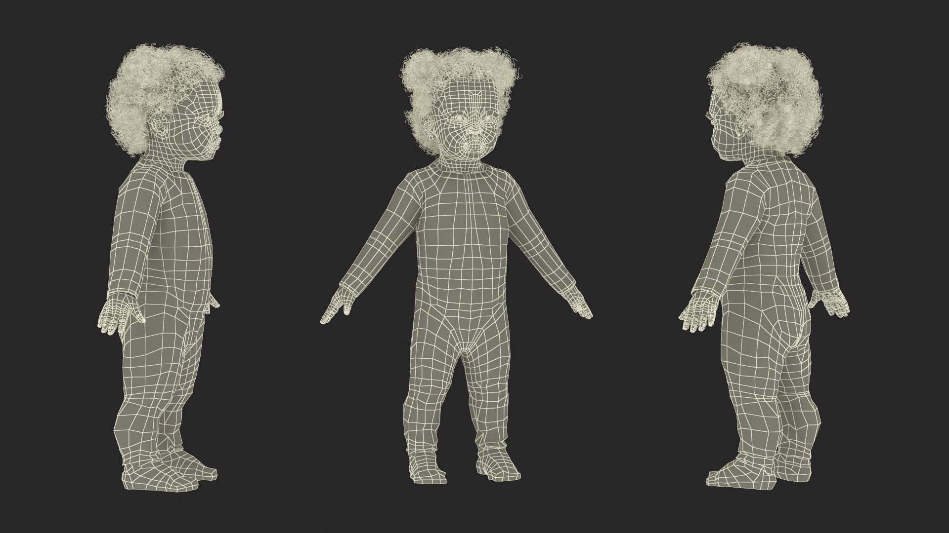 Black Baby Girl Wearing Full Bodysuit A-Pose 3D model