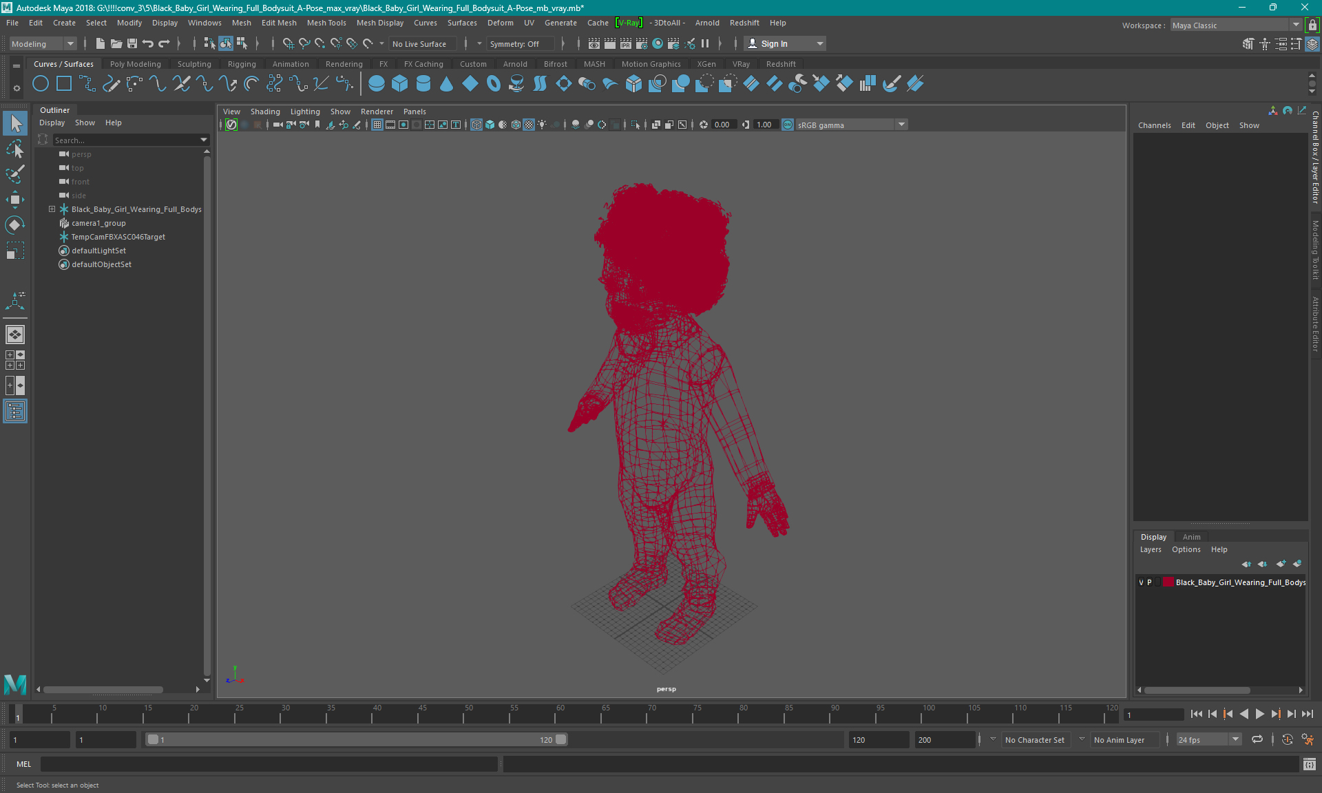 Black Baby Girl Wearing Full Bodysuit A-Pose 3D model