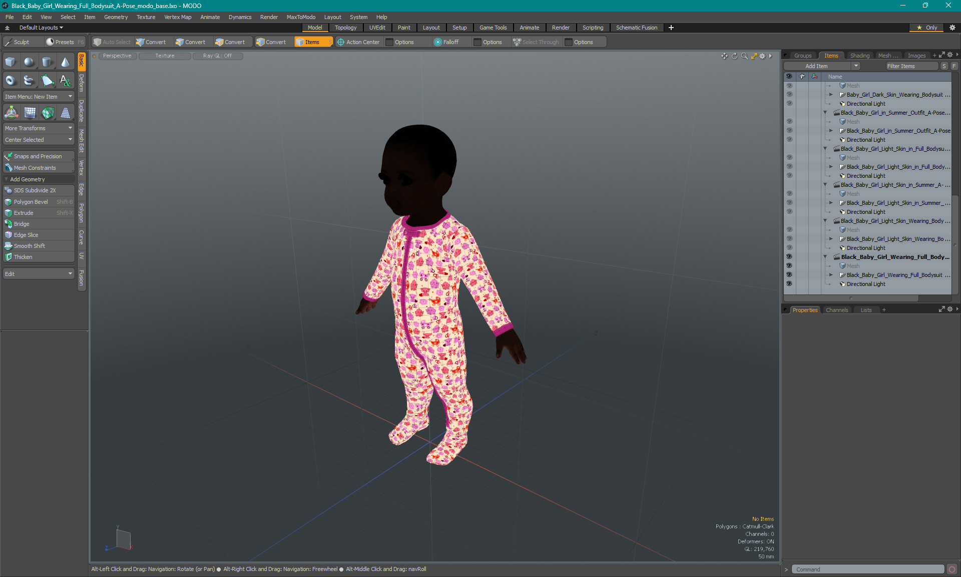 Black Baby Girl Wearing Full Bodysuit A-Pose 3D model