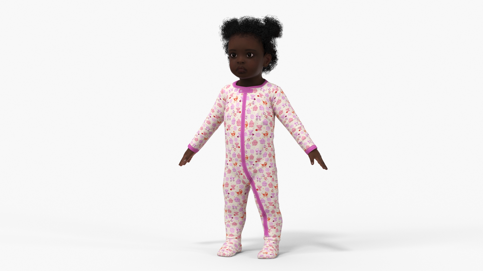 Black Baby Girl Wearing Full Bodysuit A-Pose 3D model