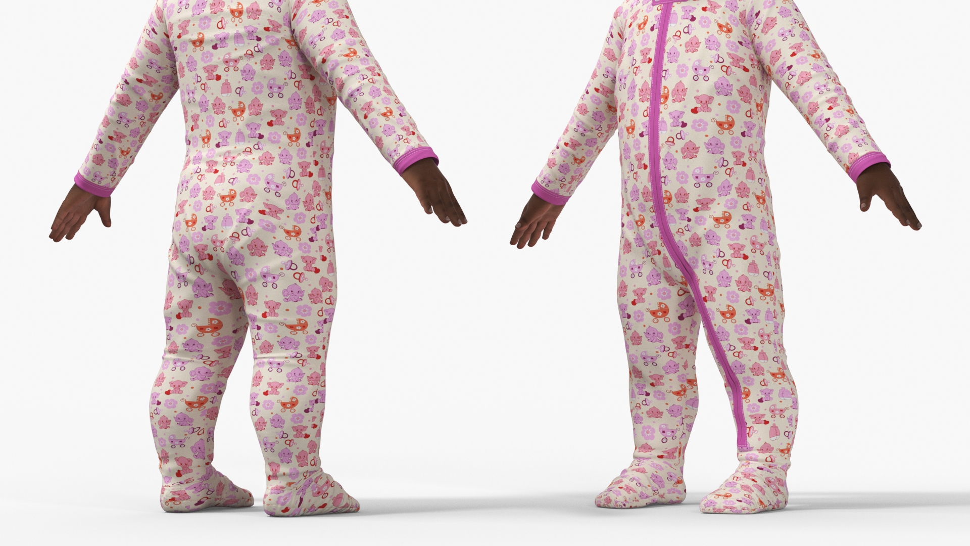 Black Baby Girl Wearing Full Bodysuit A-Pose 3D model