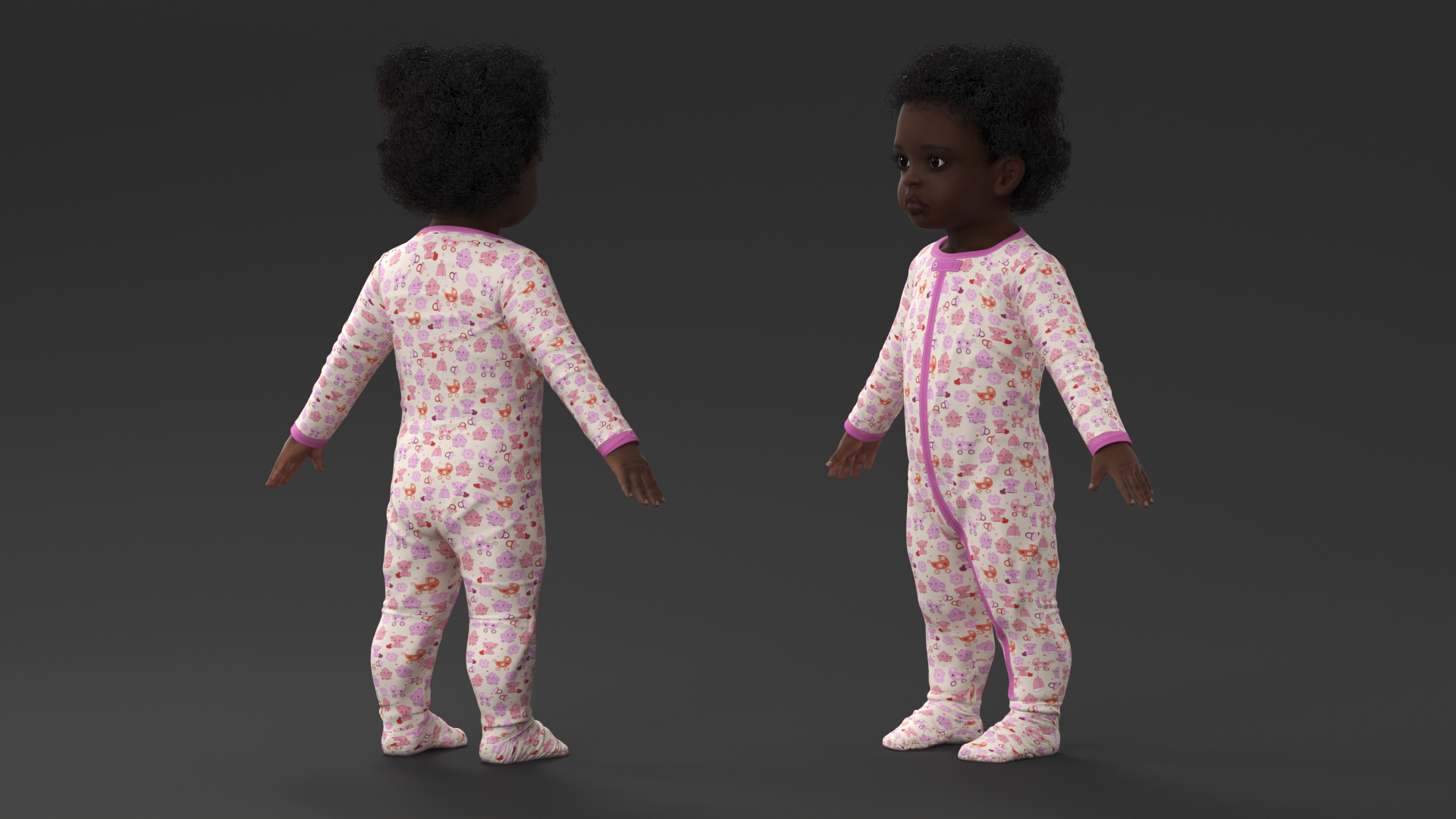 Black Baby Girl Wearing Full Bodysuit A-Pose 3D model