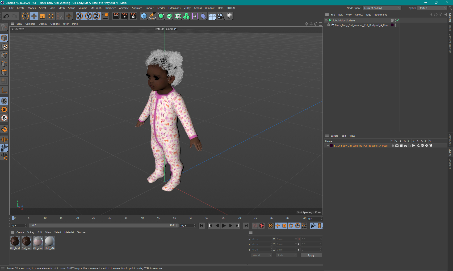 Black Baby Girl Wearing Full Bodysuit A-Pose 3D model