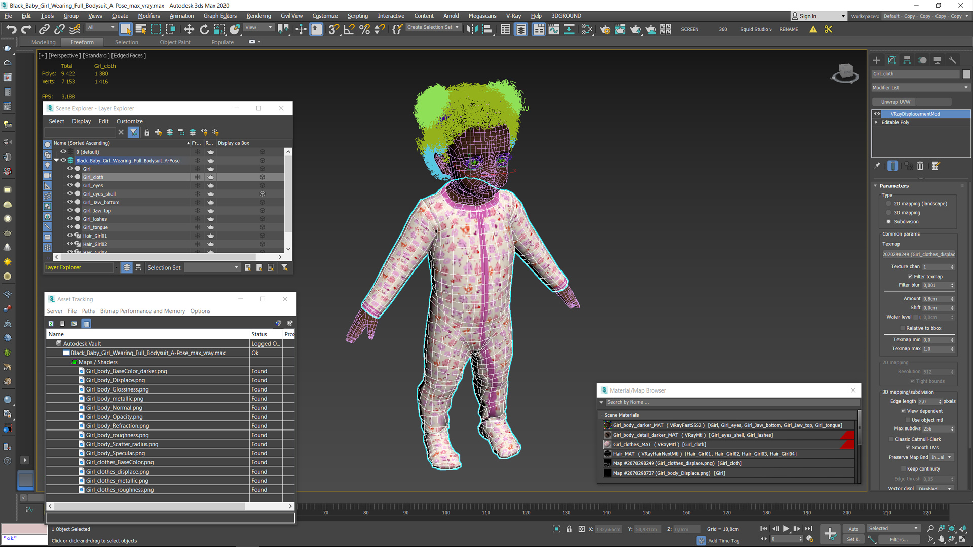 Black Baby Girl Wearing Full Bodysuit A-Pose 3D model
