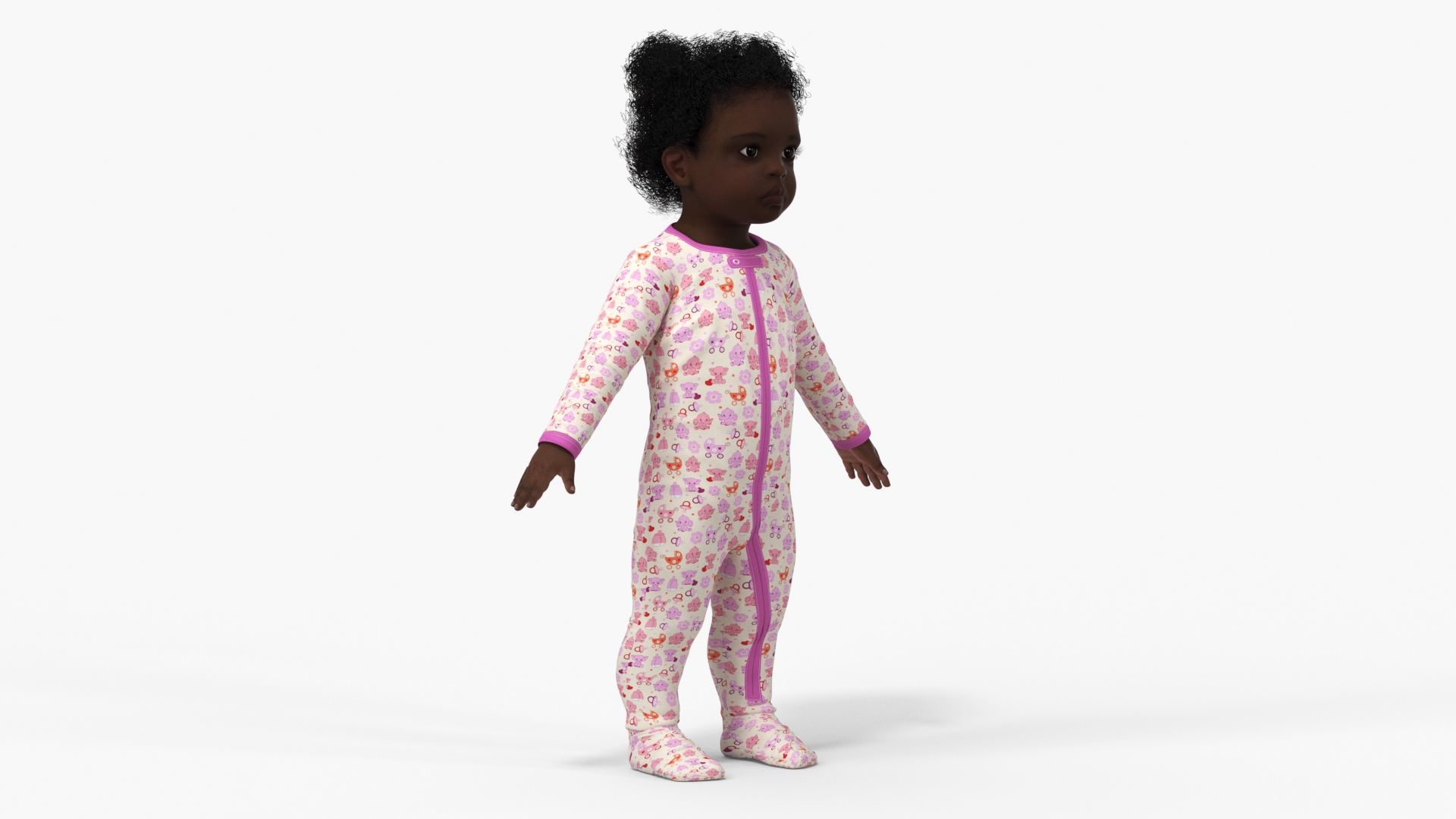 Black Baby Girl Wearing Full Bodysuit A-Pose 3D model