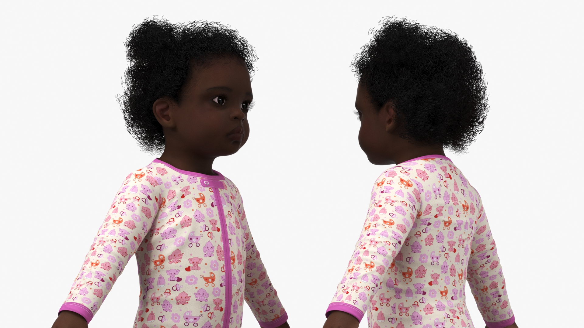 Black Baby Girl Wearing Full Bodysuit A-Pose 3D model