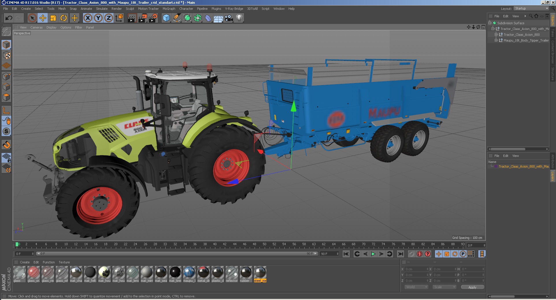 3D Tractor Claas Axion 800 with Maupu 18t Trailer