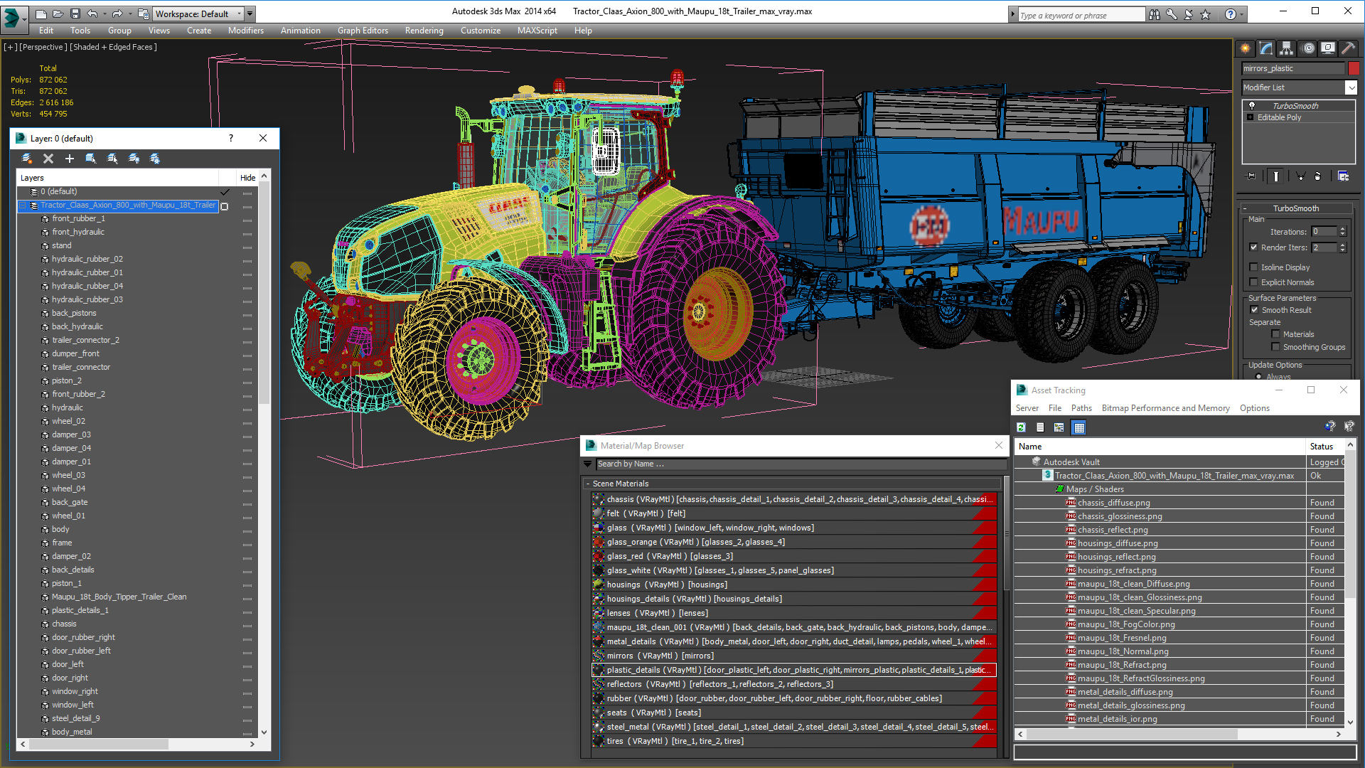 3D Tractor Claas Axion 800 with Maupu 18t Trailer
