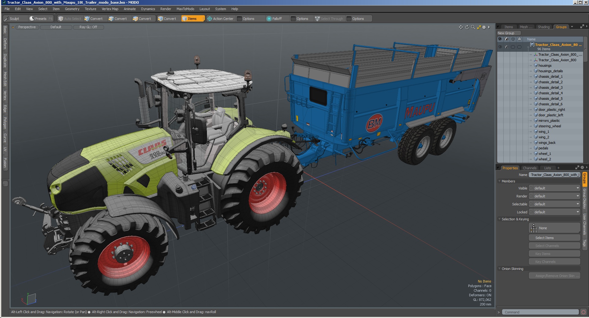 3D Tractor Claas Axion 800 with Maupu 18t Trailer