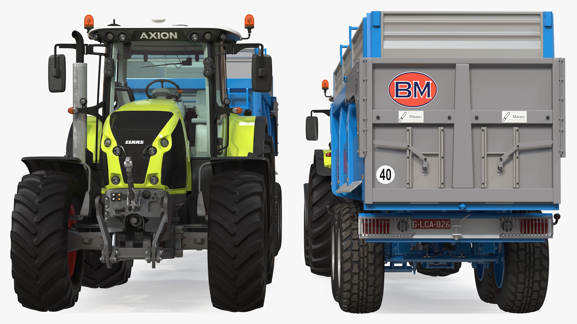 3D Tractor Claas Axion 800 with Maupu 18t Trailer