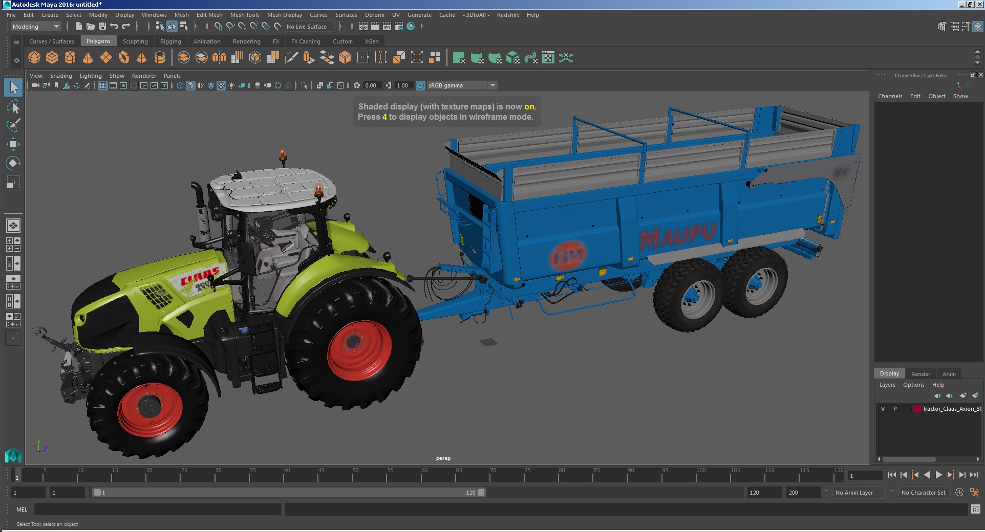 3D Tractor Claas Axion 800 with Maupu 18t Trailer