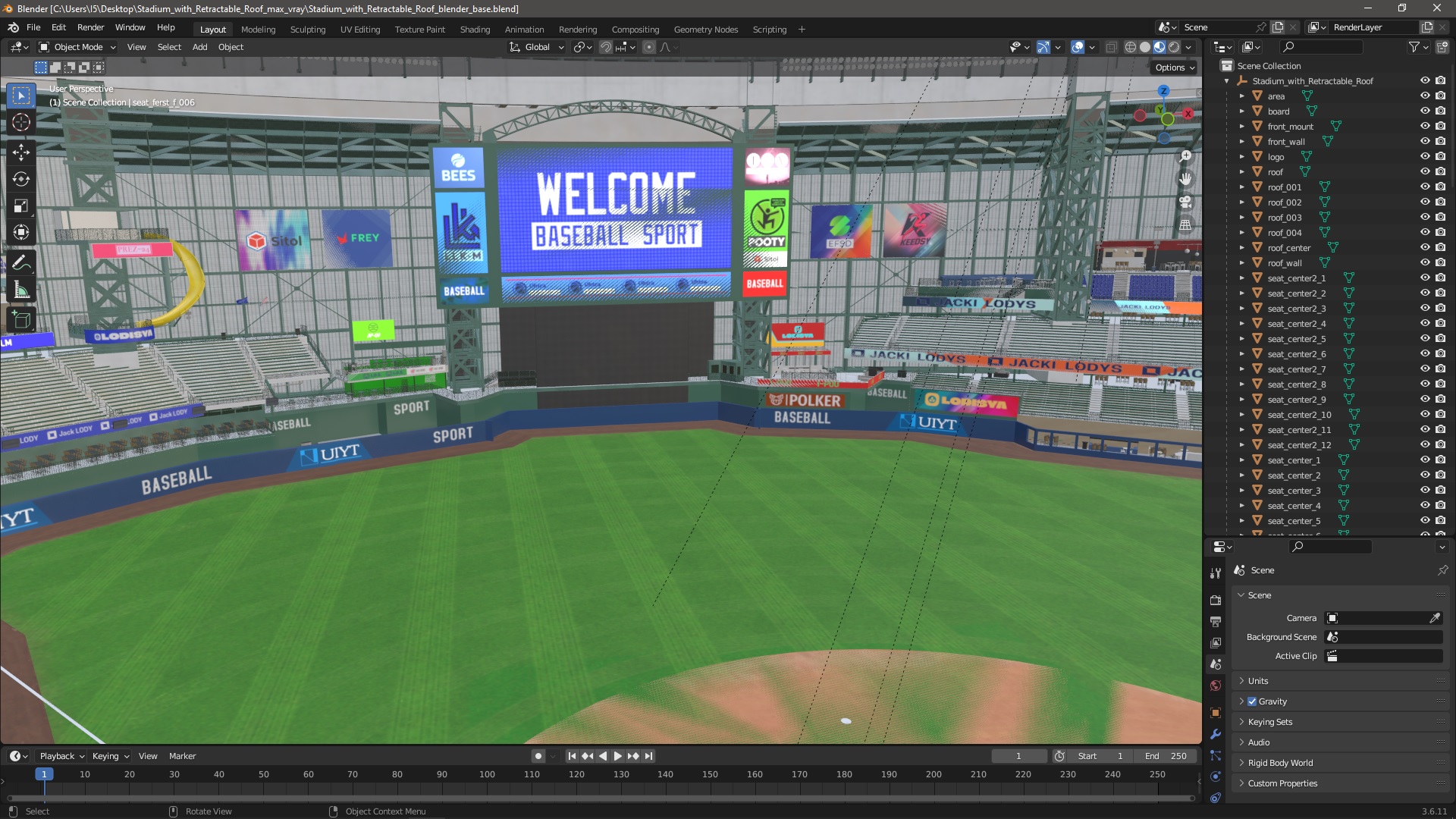 Stadium with Retractable Roof 3D model