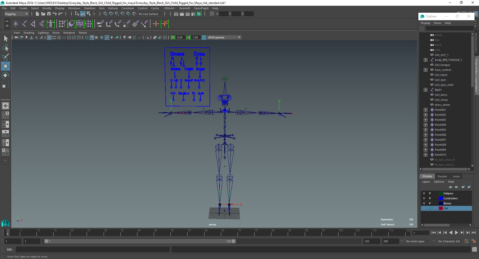 Everyday Style Black Girl Child Rigged for Maya 3D