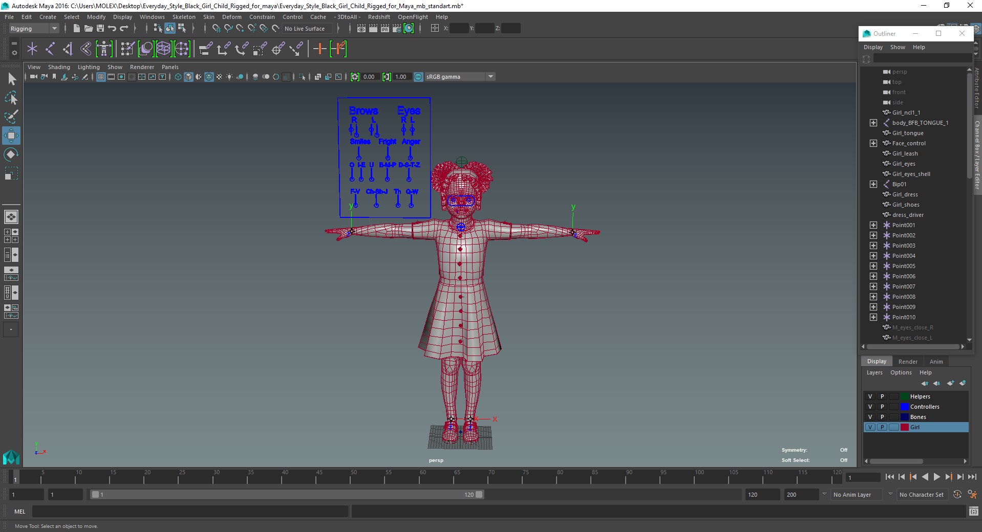 Everyday Style Black Girl Child Rigged for Maya 3D