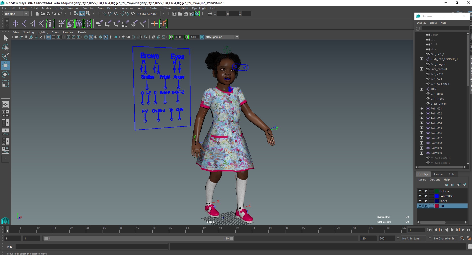 Everyday Style Black Girl Child Rigged for Maya 3D