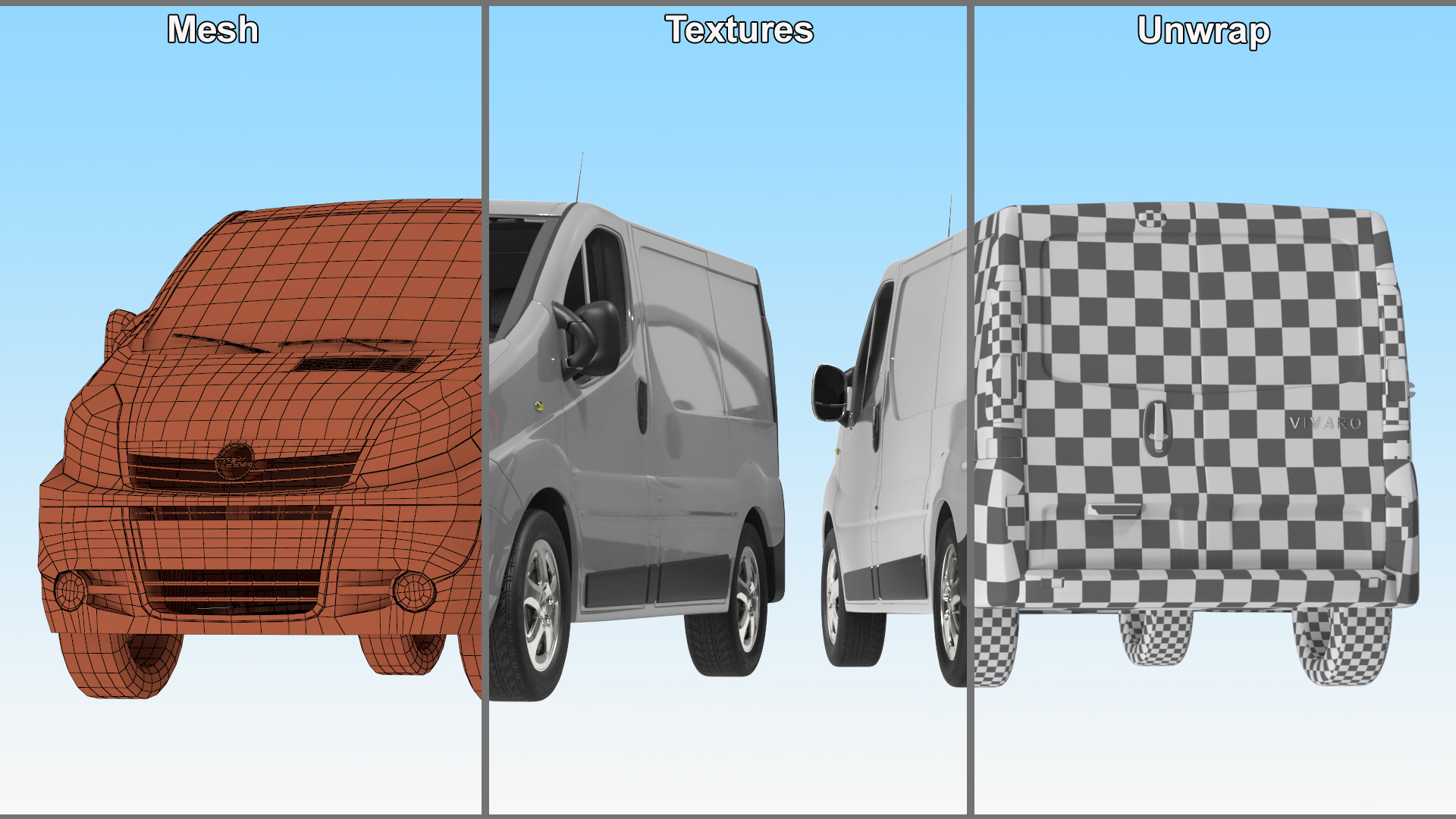 White Transporter Opel Vivaro 3D model