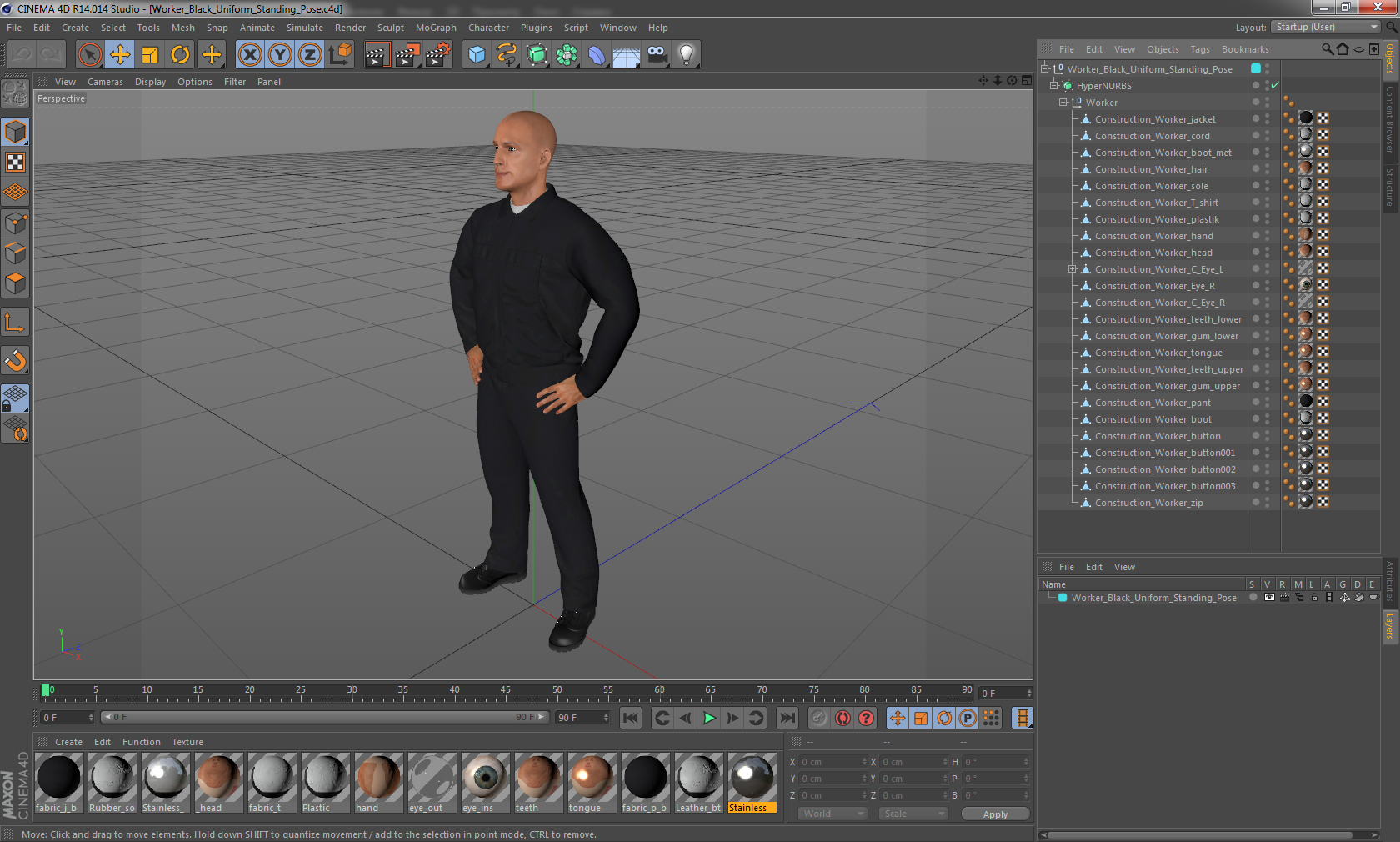 Worker Black Uniform Standing Pose 3D model