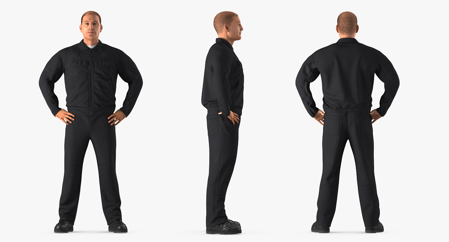 Worker Black Uniform Standing Pose 3D model