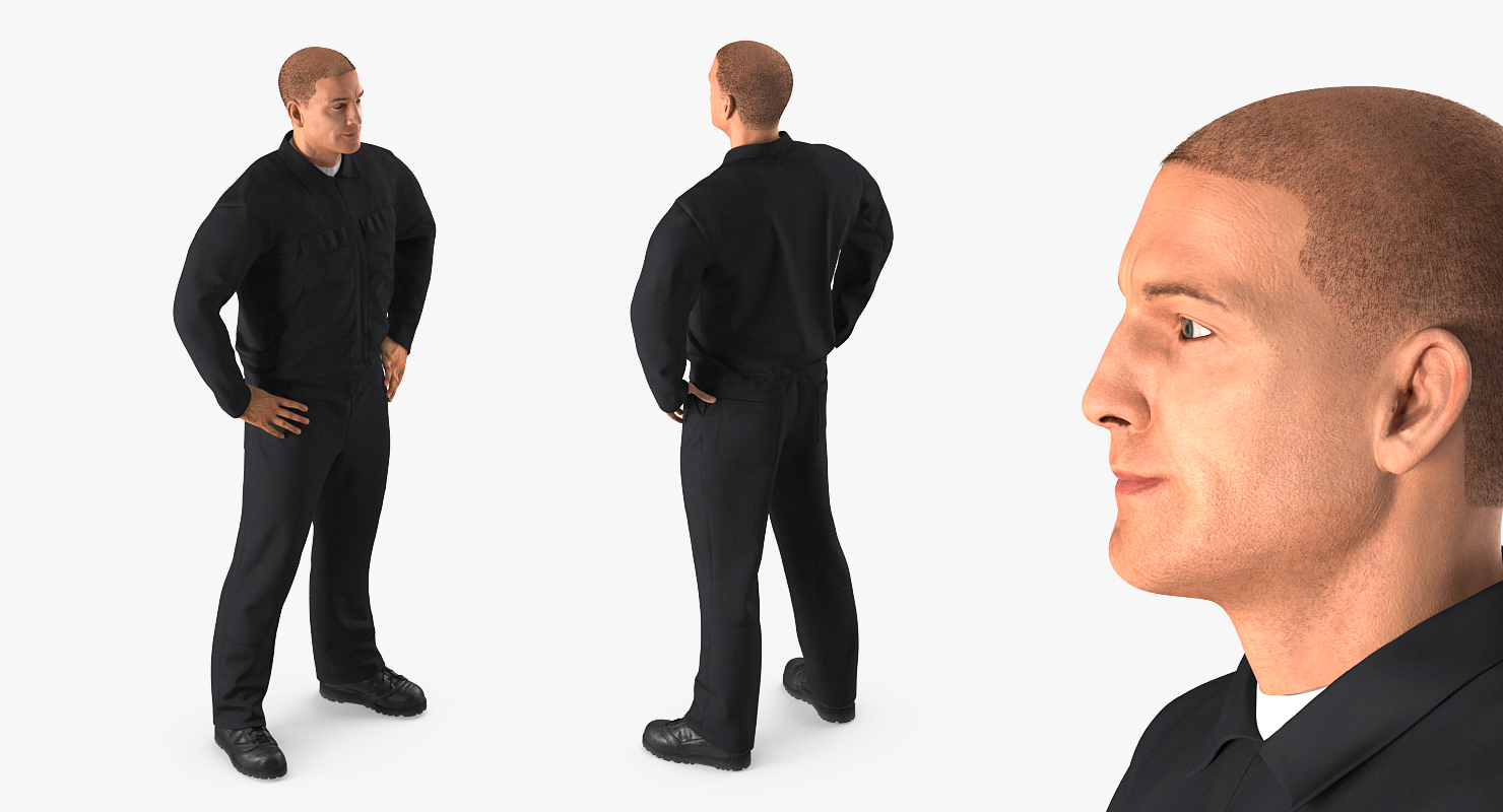 Worker Black Uniform Standing Pose 3D model
