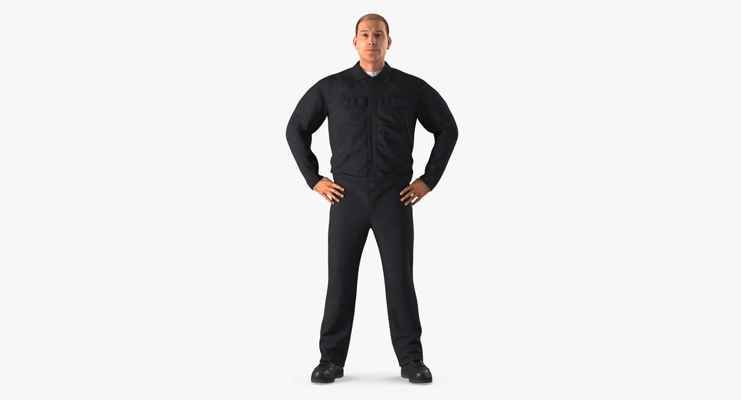 Worker Black Uniform Standing Pose 3D model