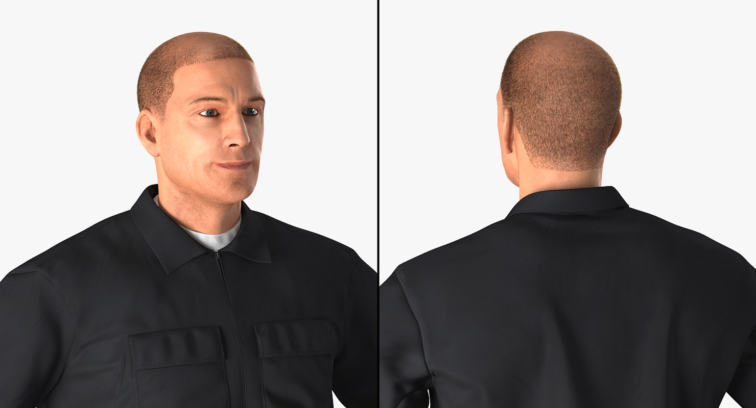Worker Black Uniform Standing Pose 3D model