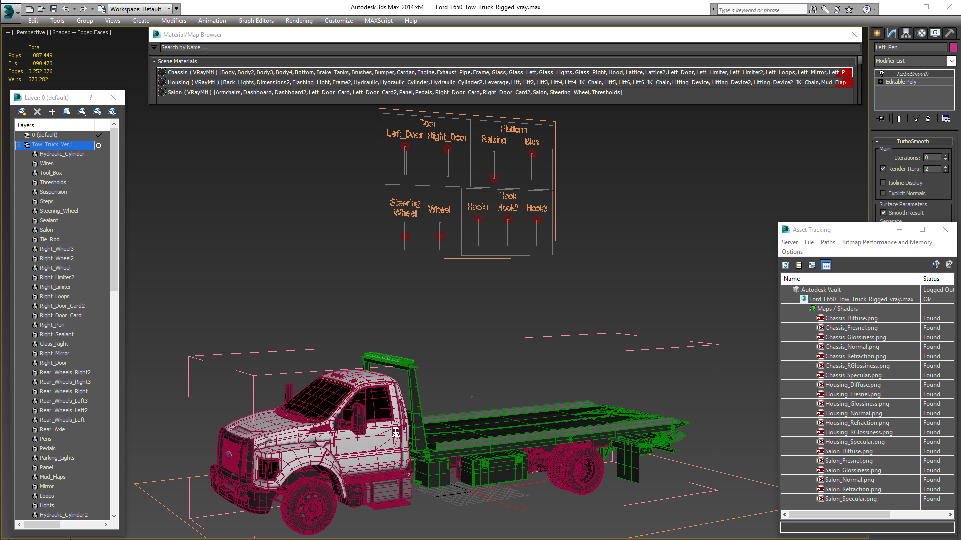 3D Ford F650 Tow Truck Rigged