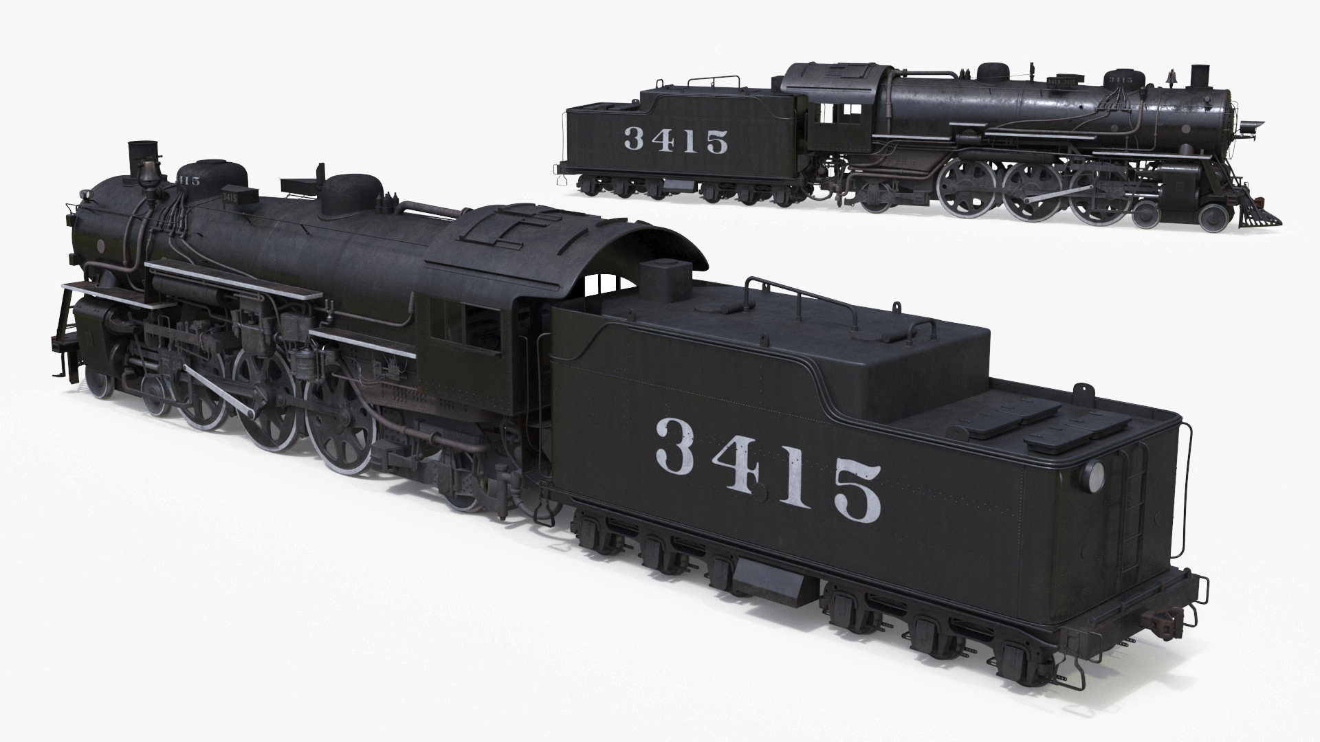 3D model Vintage Steam Locomotive and Tender