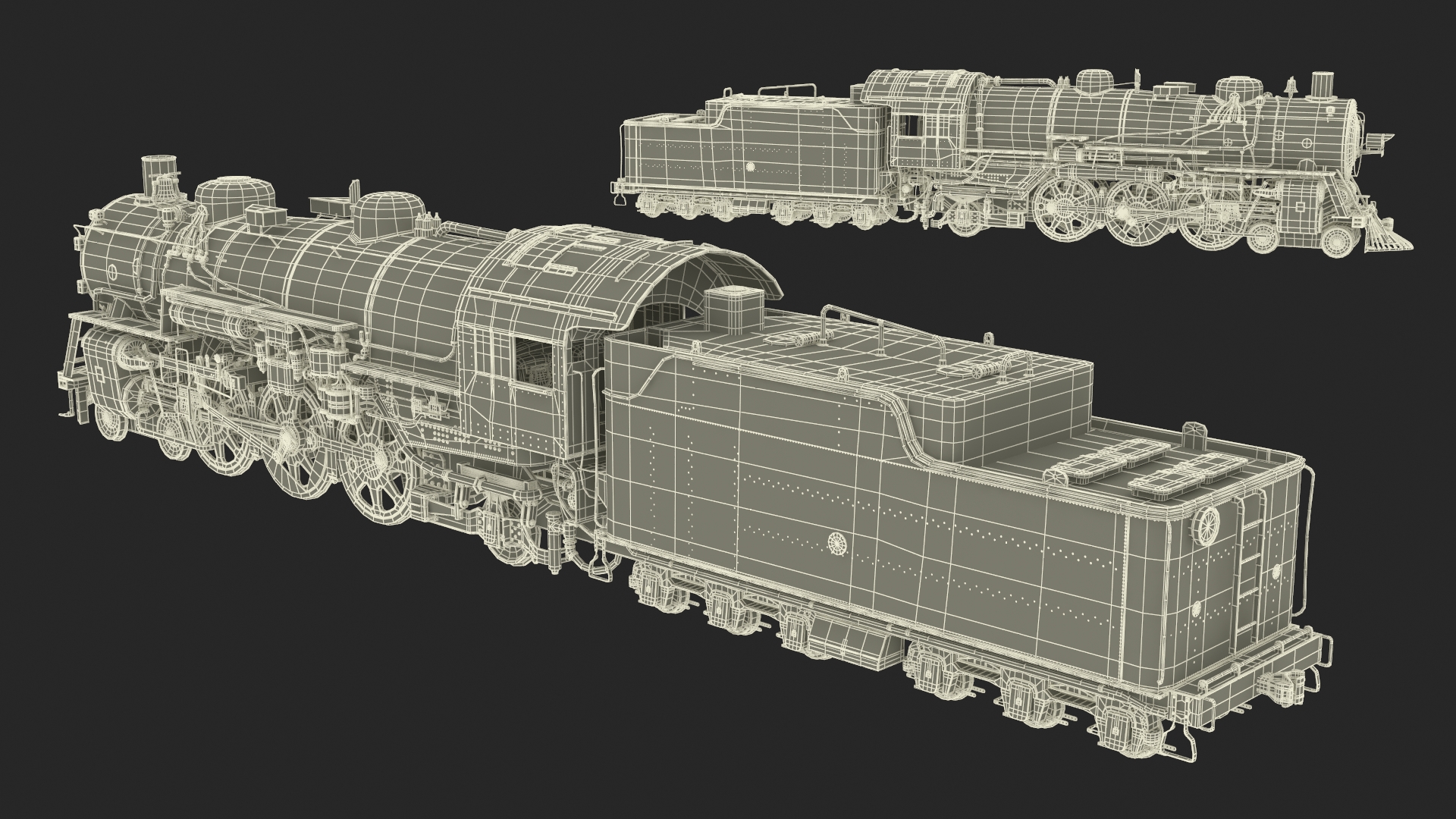 3D model Vintage Steam Locomotive and Tender