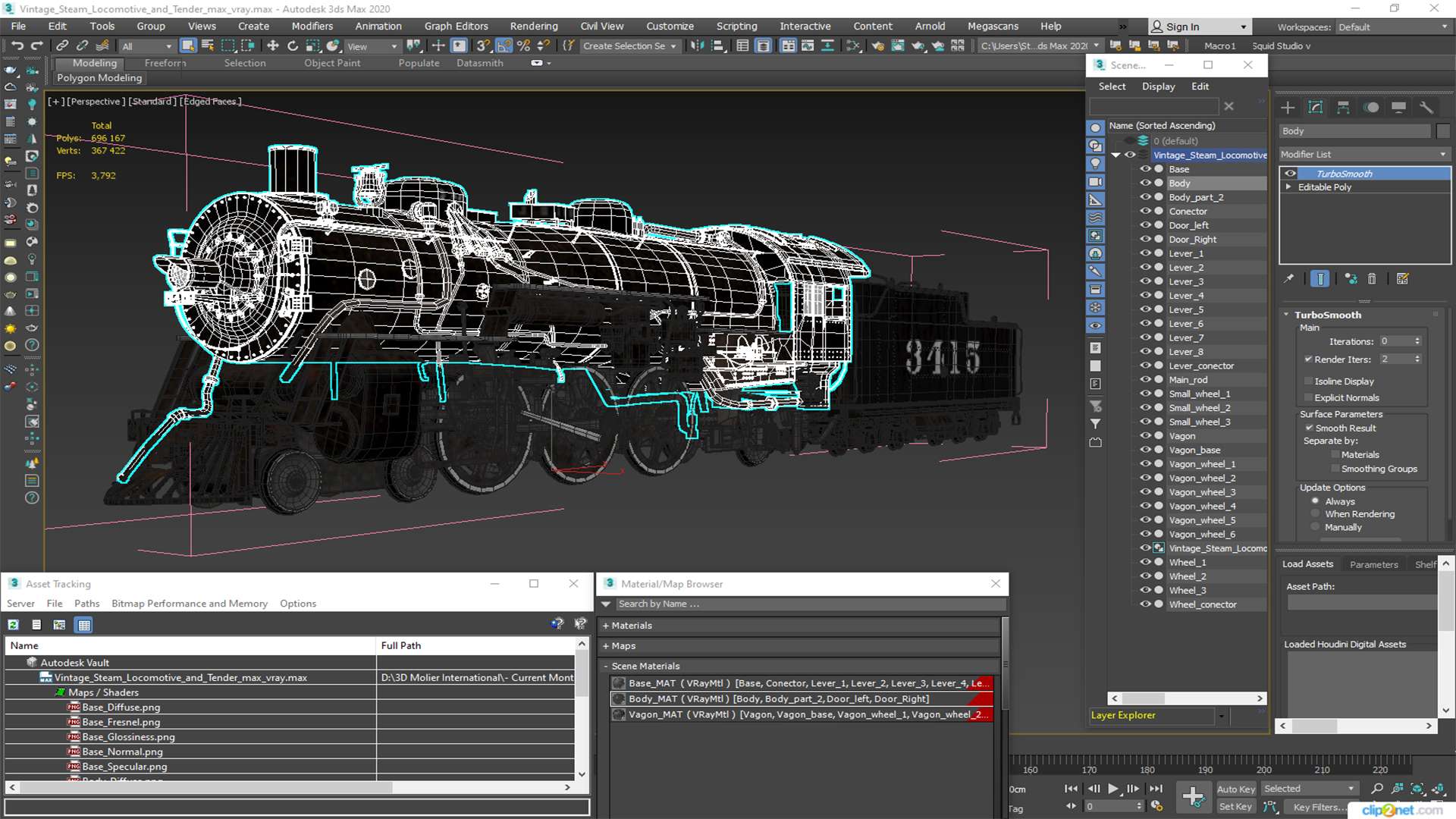 3D model Vintage Steam Locomotive and Tender