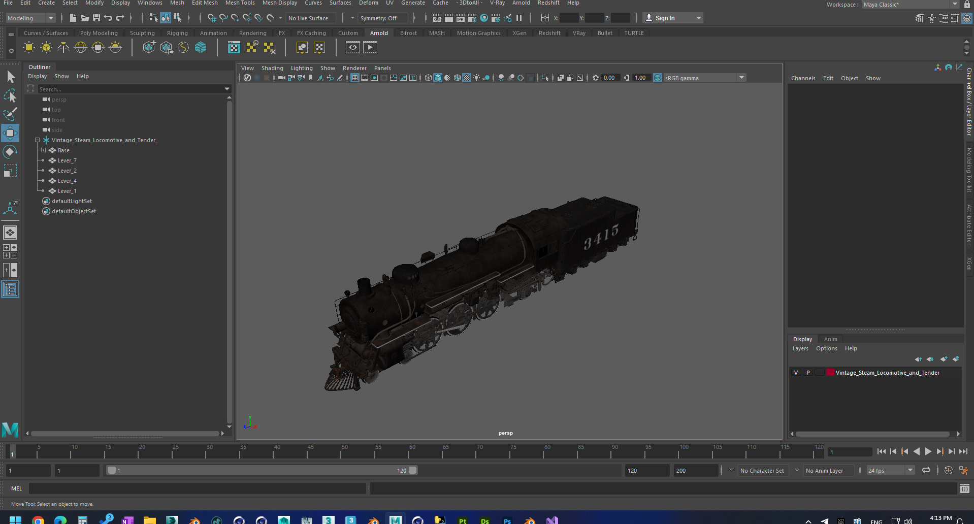 3D model Vintage Steam Locomotive and Tender