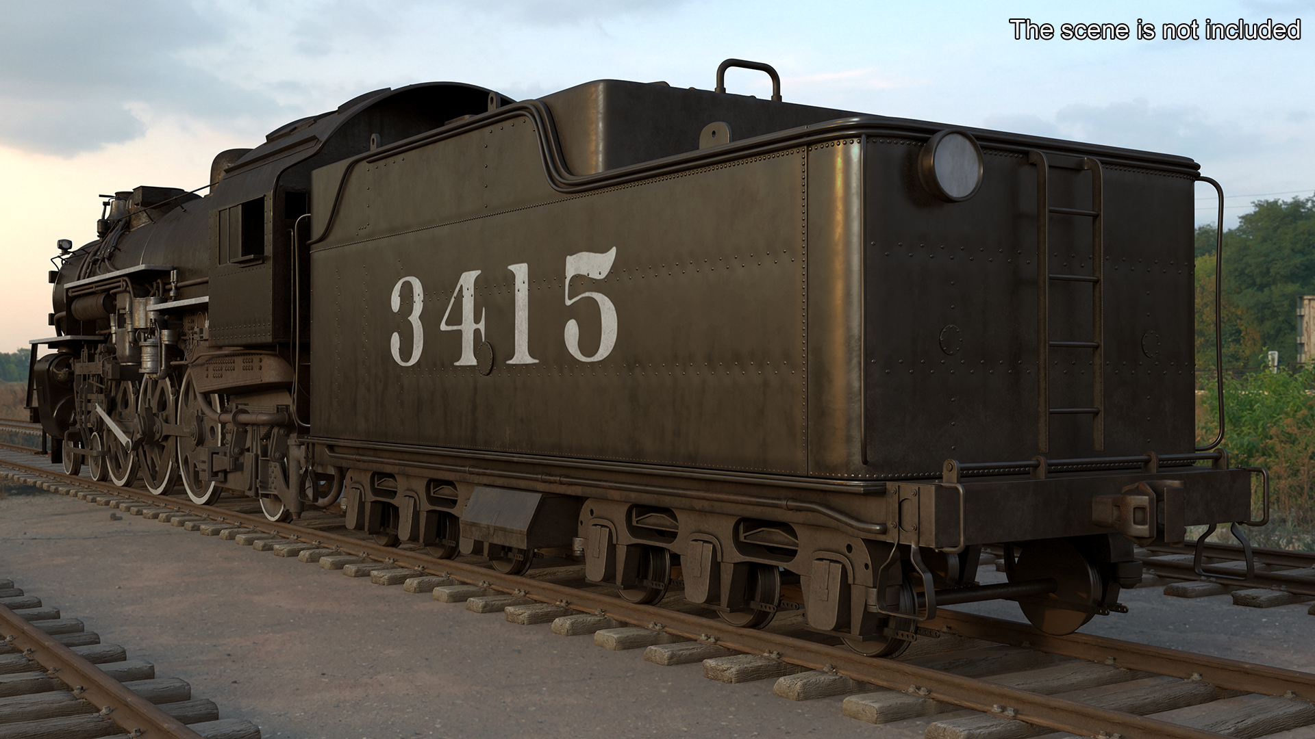 3D model Vintage Steam Locomotive and Tender