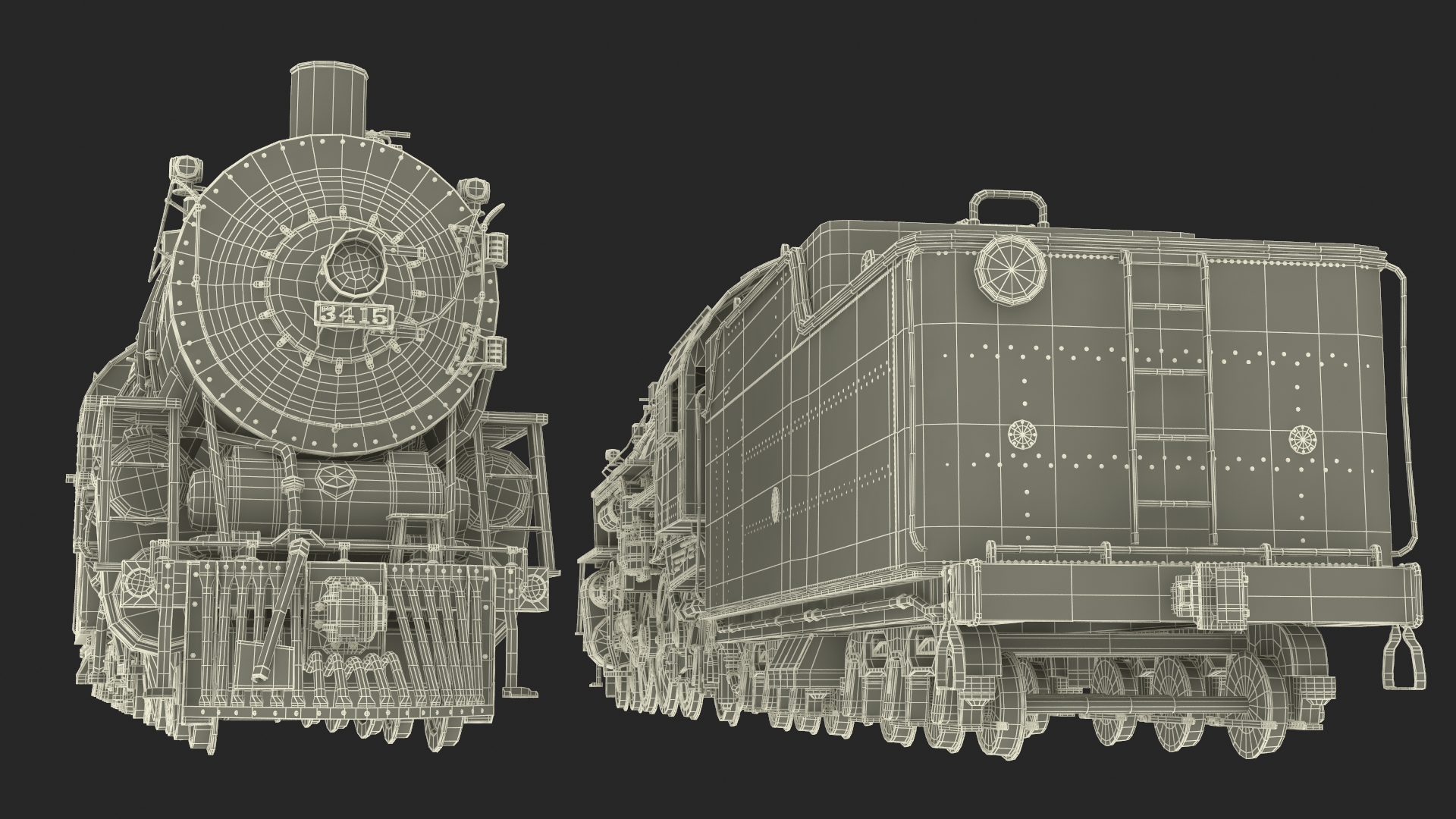 3D model Vintage Steam Locomotive and Tender