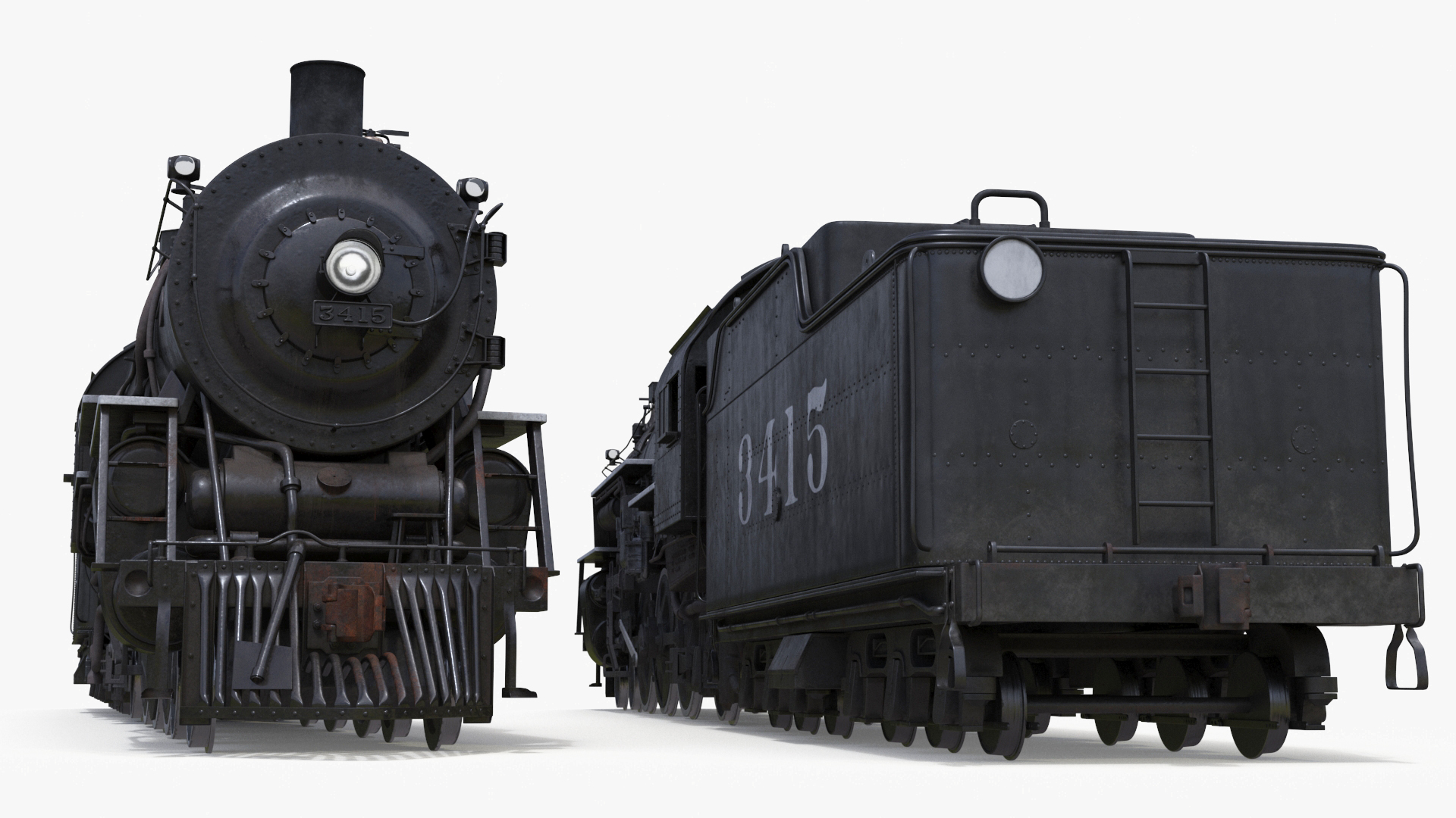 3D model Vintage Steam Locomotive and Tender