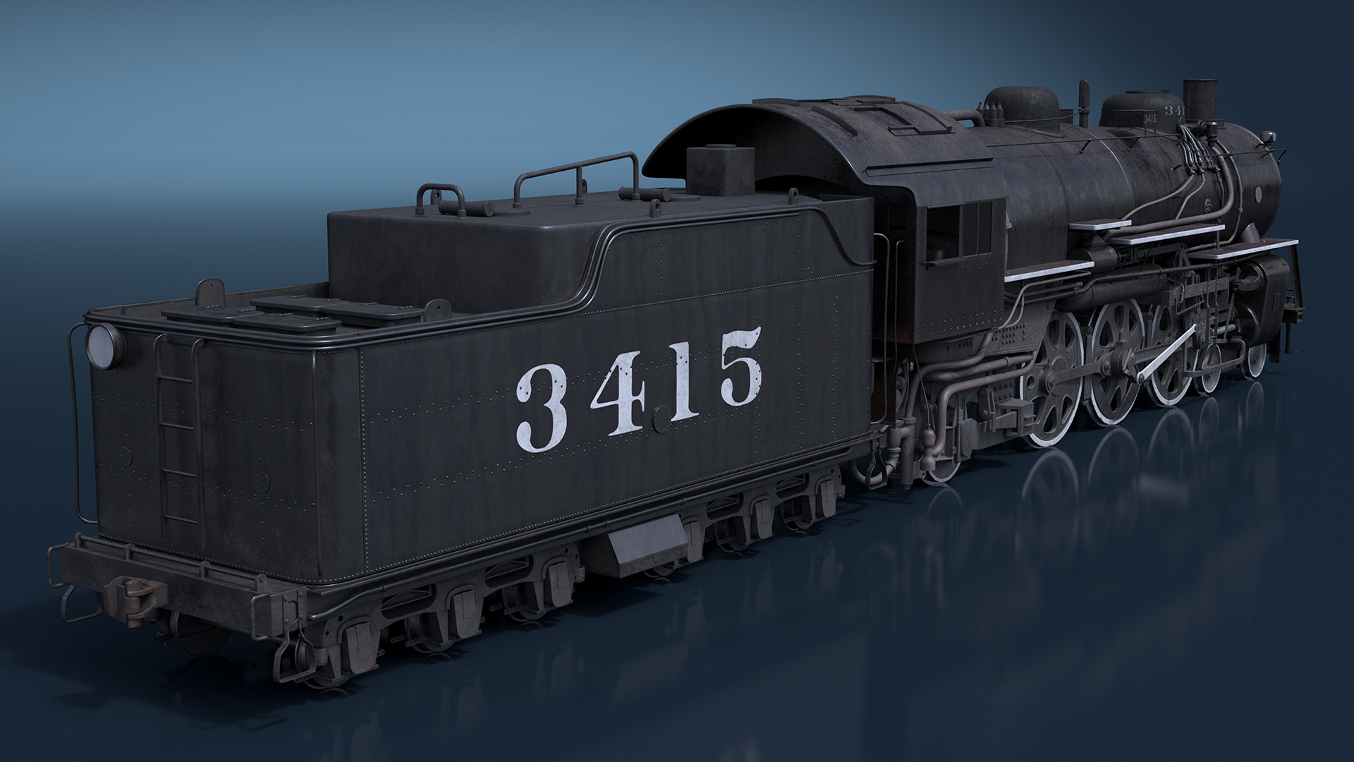 3D model Vintage Steam Locomotive and Tender