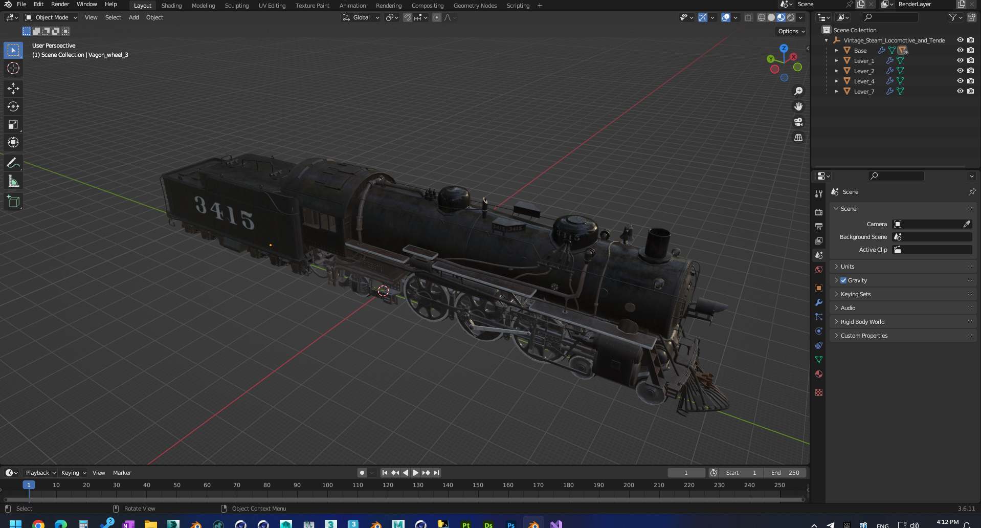 3D model Vintage Steam Locomotive and Tender
