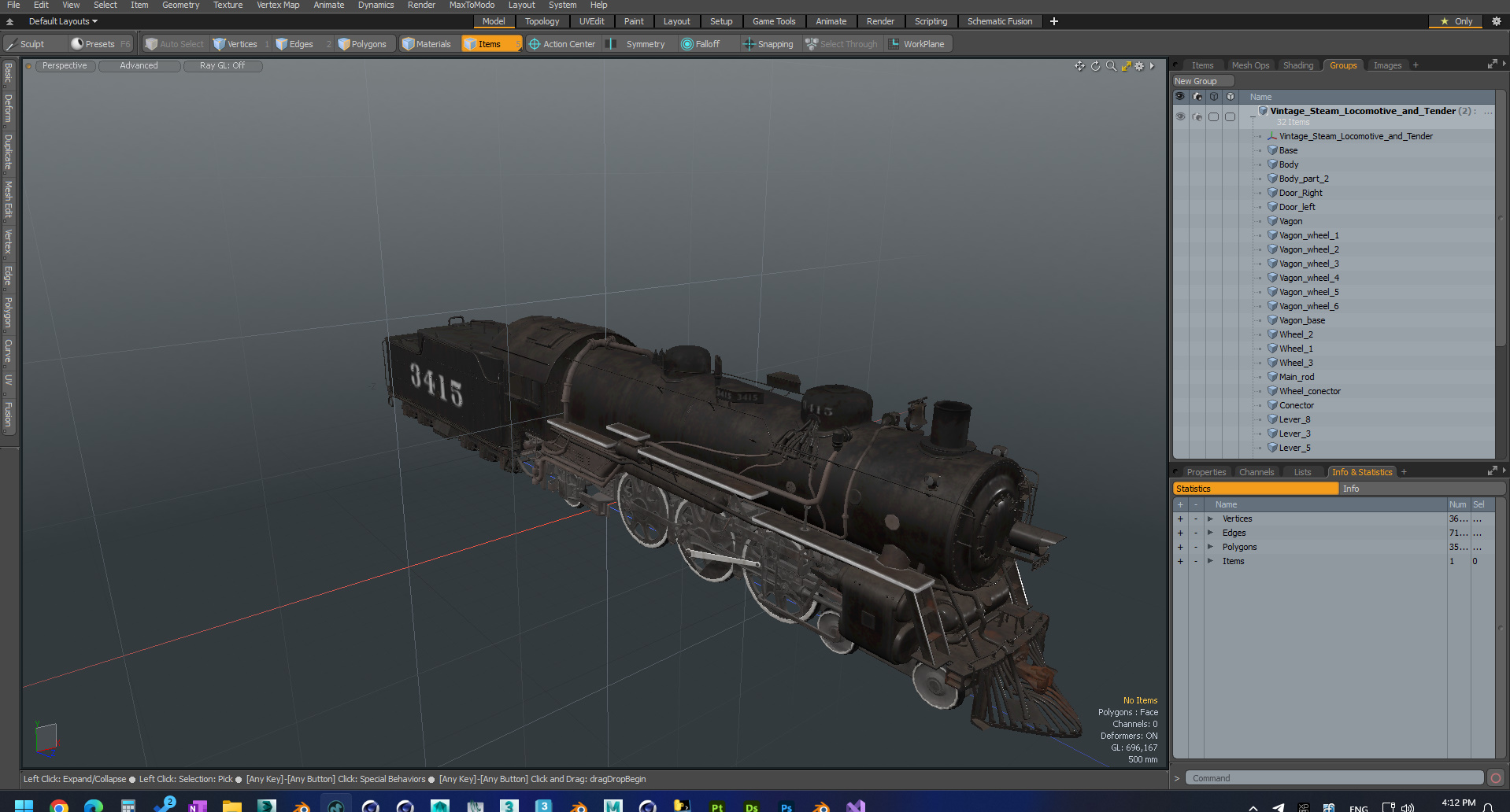 3D model Vintage Steam Locomotive and Tender