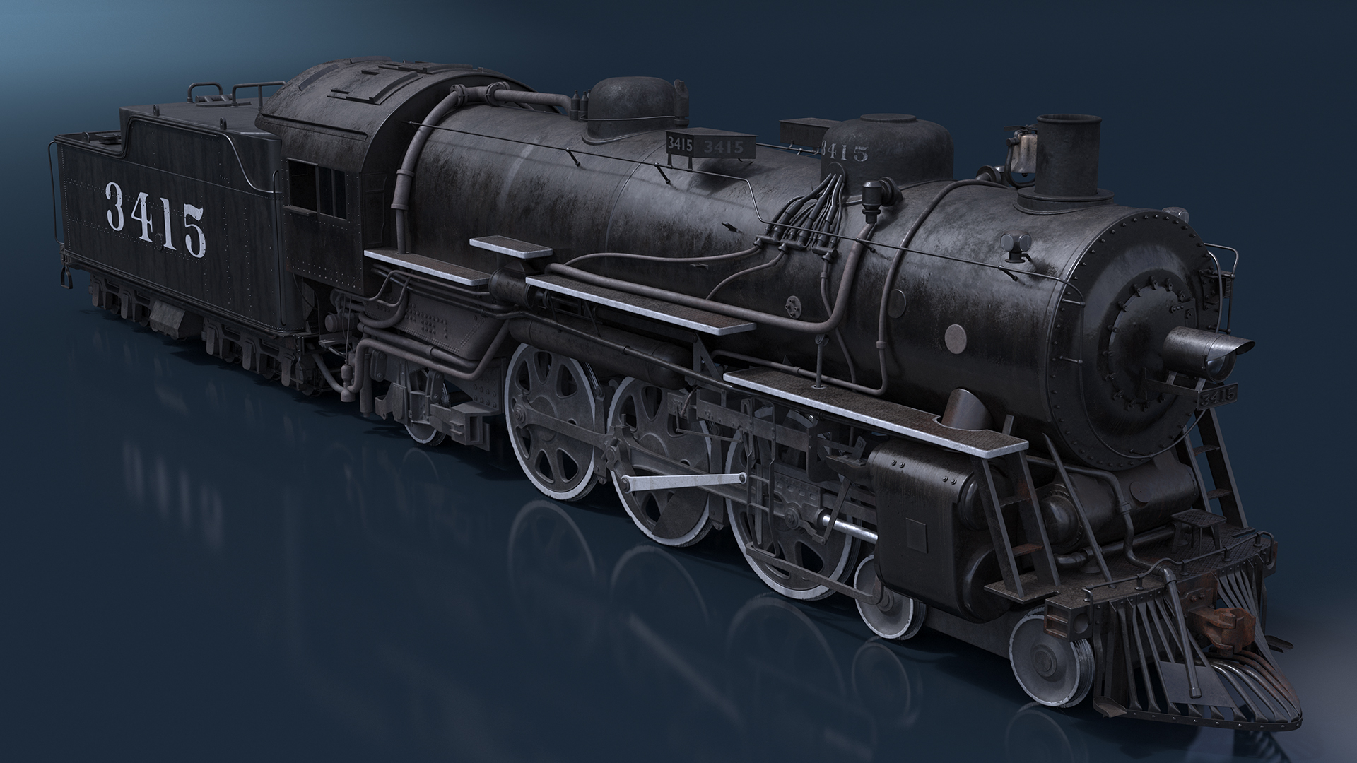 3D model Vintage Steam Locomotive and Tender