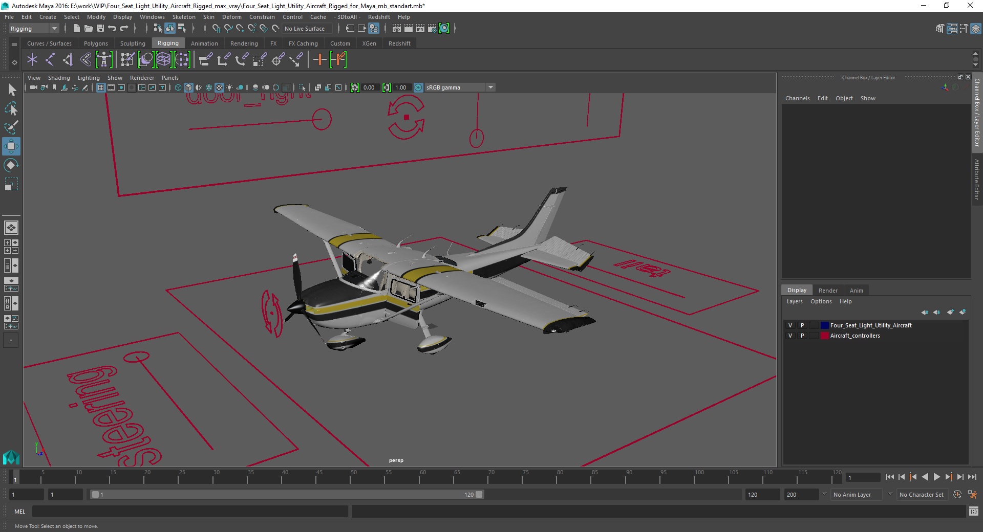 3D Four Seat Light Utility Aircraft Rigged for Maya model